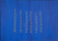Golden Seams on Blue - Original Acrylic Painting by Mario Bigetti - 2020