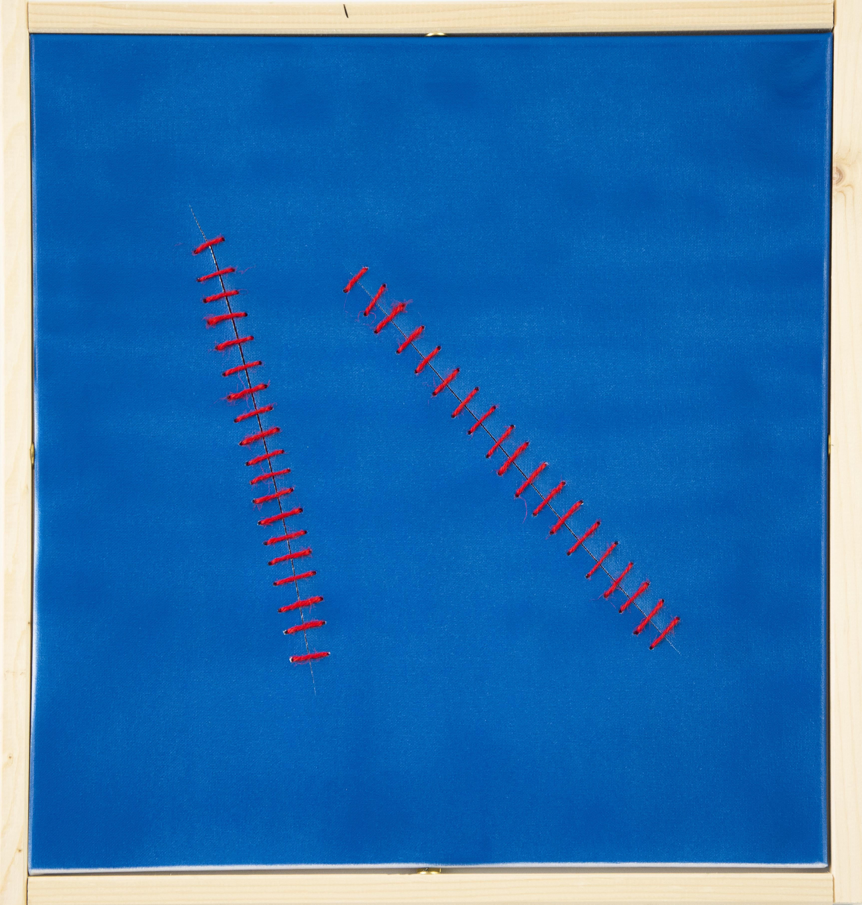 Peinture acrylique « Oblique Seams on Blue » de Mario Bigetti - 2020 en vente 1