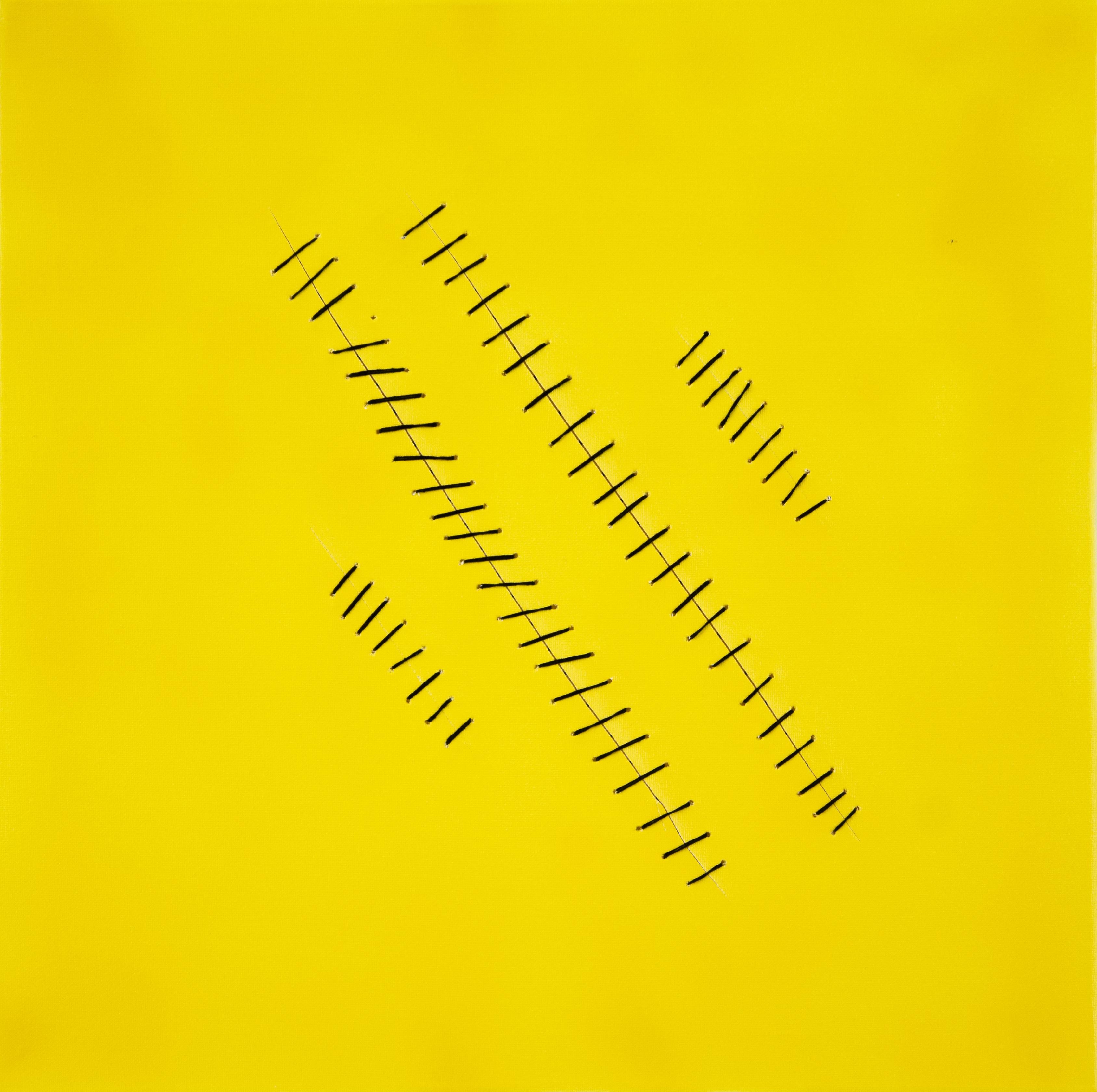 Oblique Seams on Yellow - Acrylic Painting by Mario Bigetti - 2020