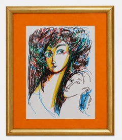 Paire de figures - Technique mixte sur papier - Signé et encadré - 1999