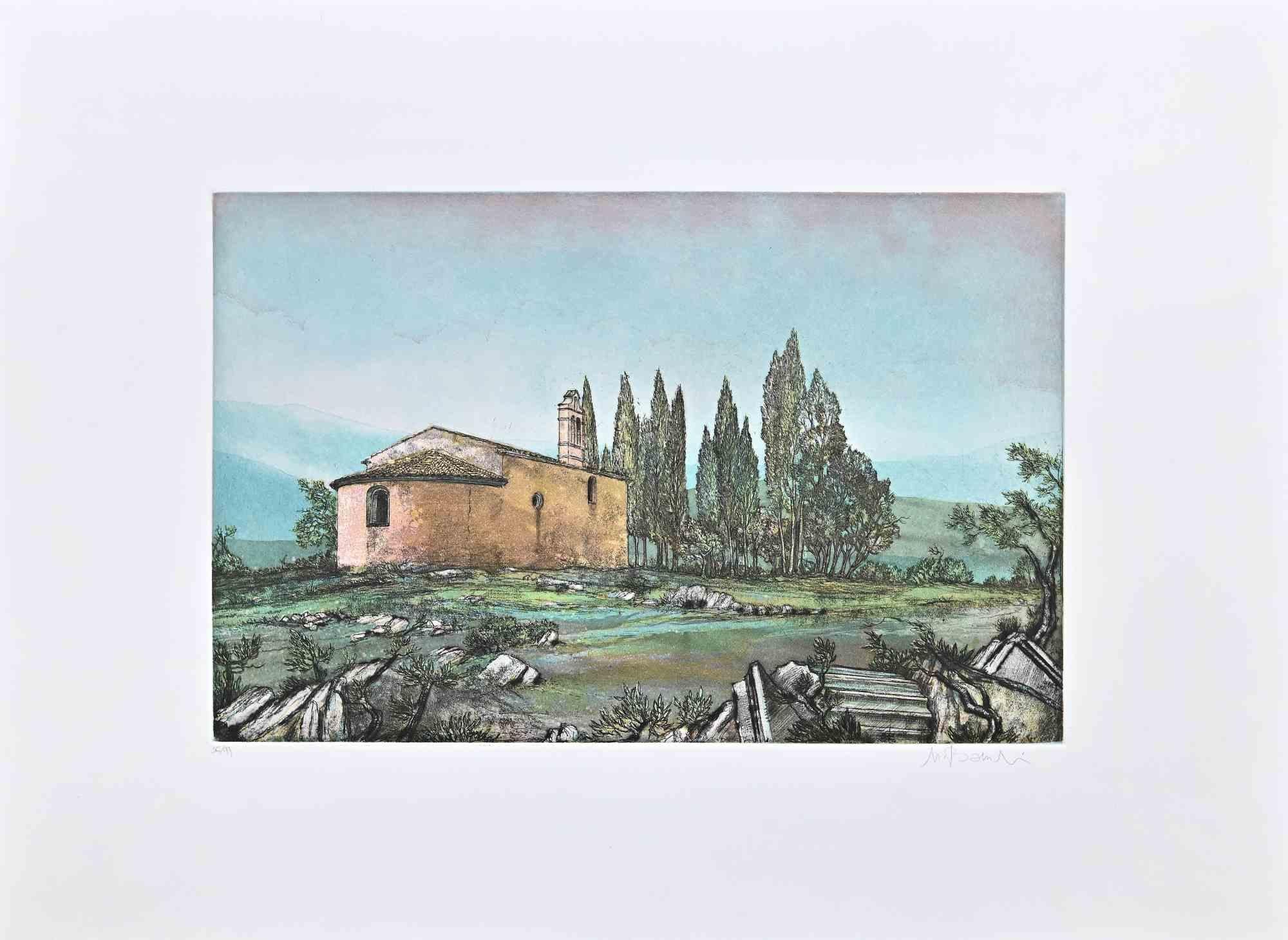Mario Bonechi Landscape Print – Landschaftslandschaft – Radierung von Marco Bonechi – 1990er Jahre