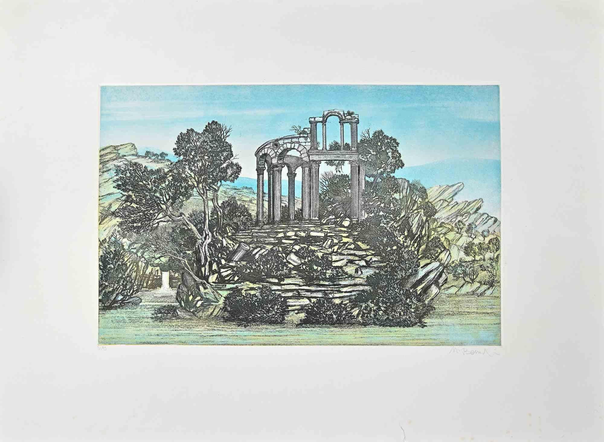 Mario Bonechi Figurative Print – Landschaft - Original-Radierung - Ende des 20. Jahrhunderts