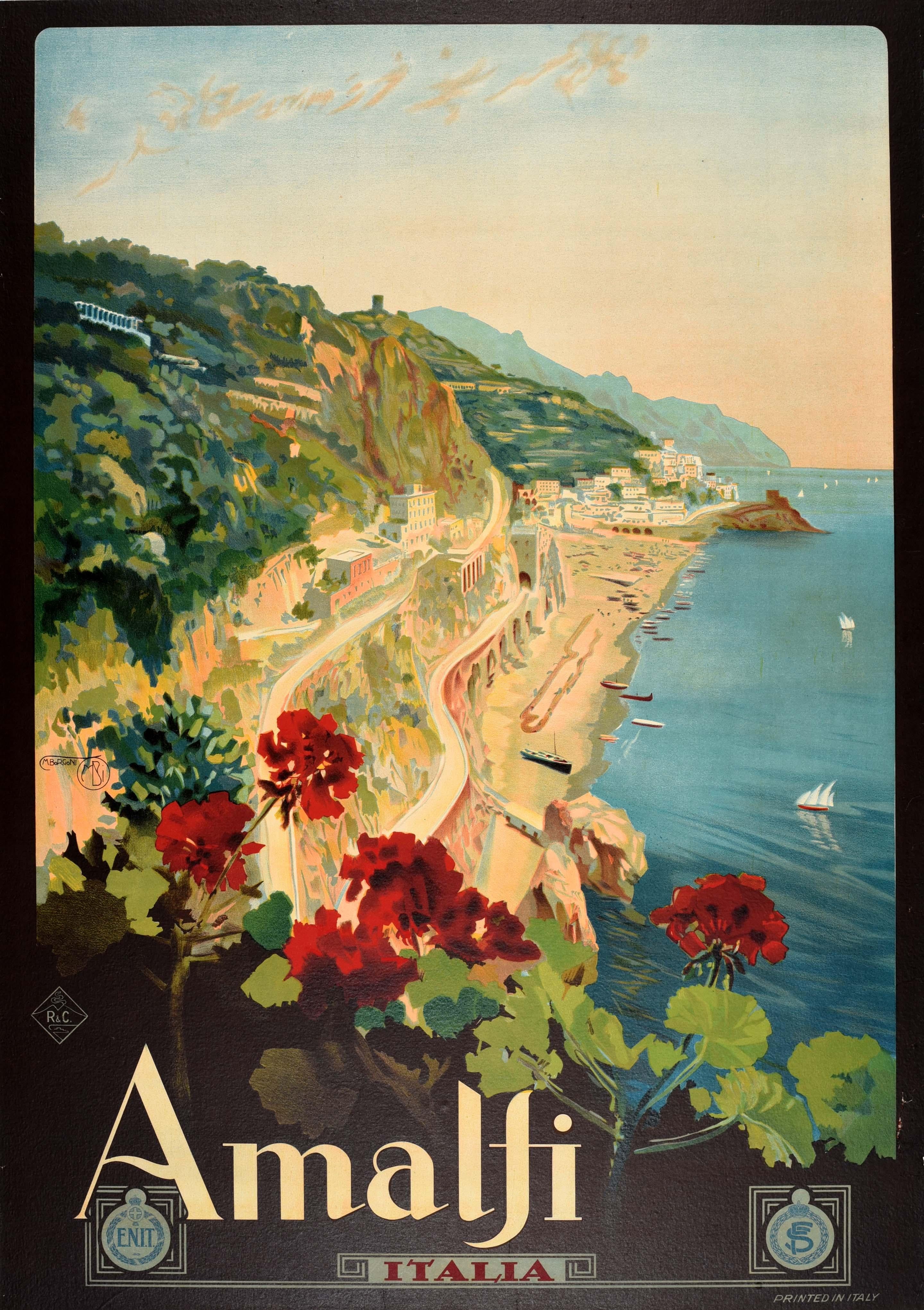 Mario Borgoni Print - Original Antique Travel Advertising Poster Amalfi Coast Italia ENIT Italy