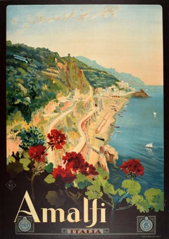 Original Antique Travel Advertising Poster Amalfi Coast Italia ENIT Italy