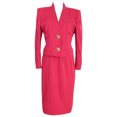 Mario Borsato Suit Skirt Fuchsia Wool Italian Jacket Tailleur, 1980s