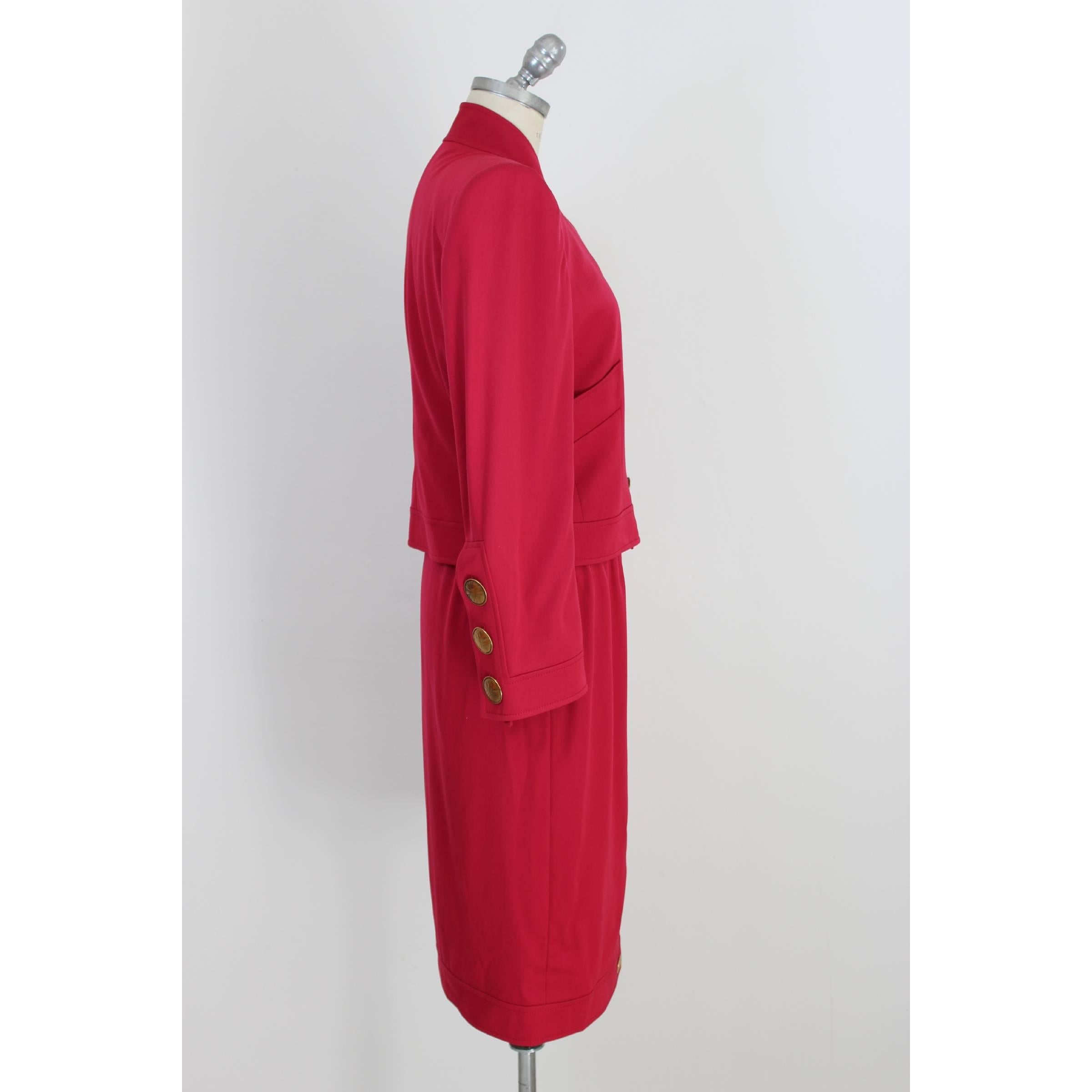 Red Mario Borsato Suit Skirt Fuchsia Wool Italian Jacket Tailleur, 1980s  For Sale