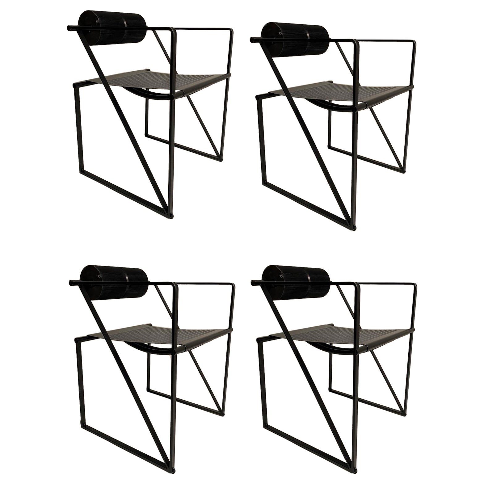 Mario Botta, 4 „Seconda“ Schwarze Metallstühle, Alias Mod. 602, 1980er Jahre