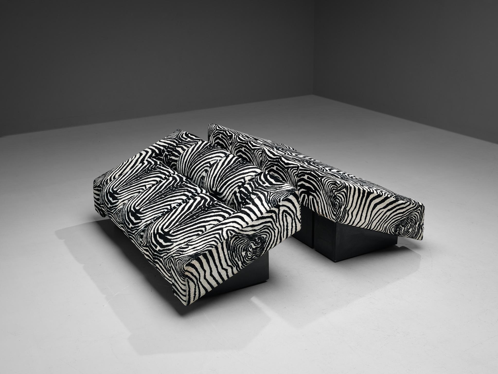 Mario Botta for Alias Pair of 'Obliqua' Sofa's in Zebra Print Upholstery  1