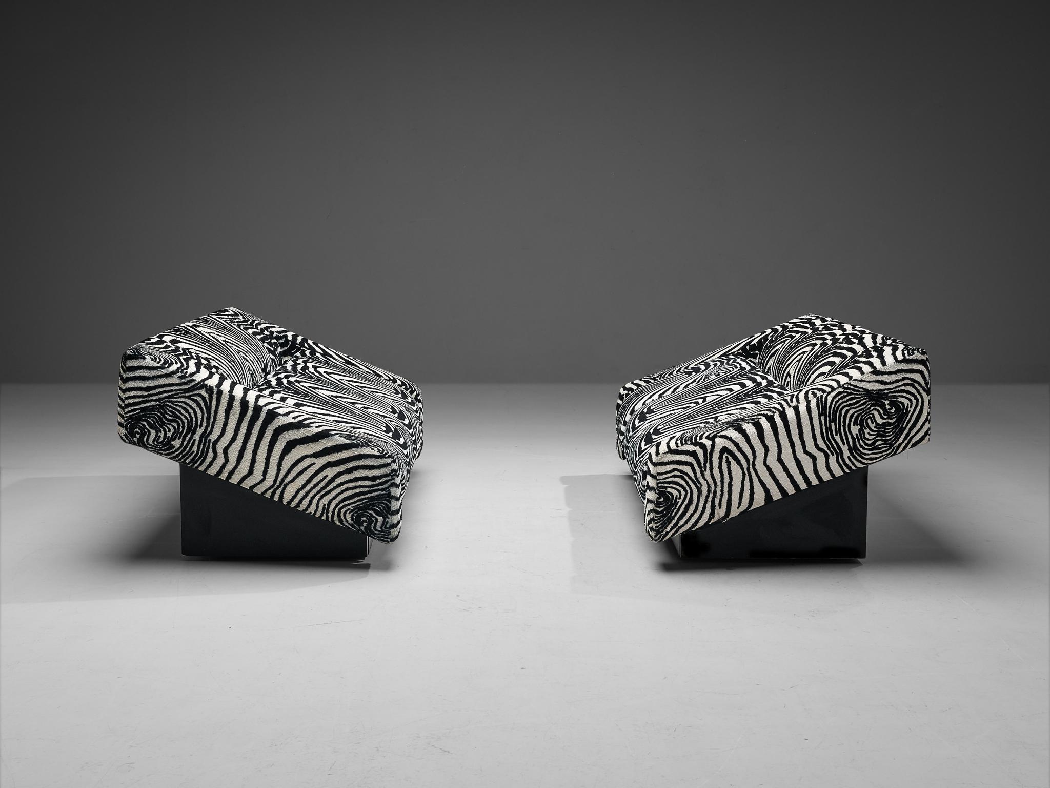 Fabric Mario Botta for Alias Pair of 'Obliqua' Sofa's in Zebra Print Upholstery 