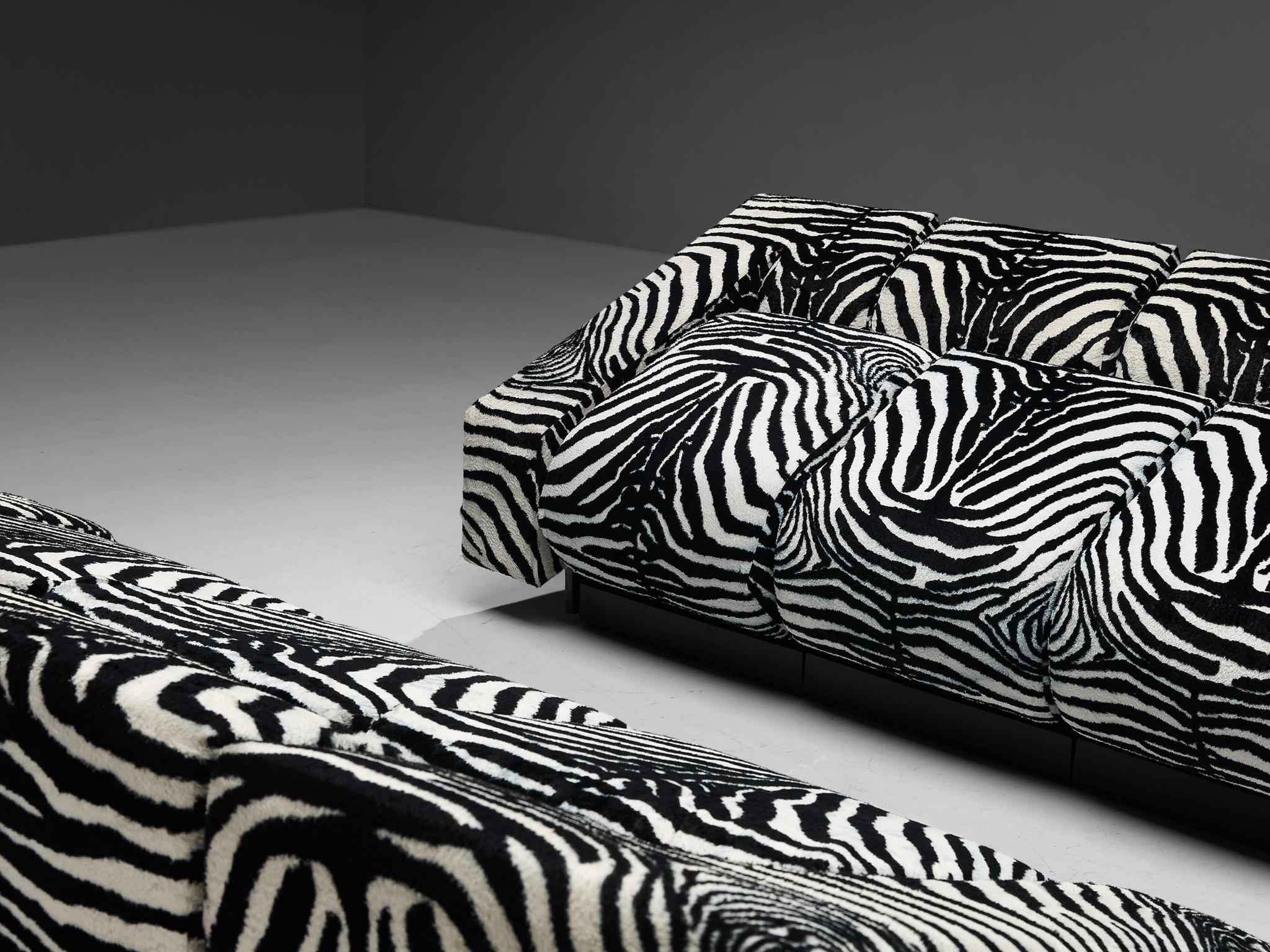 Late 20th Century Mario Botta for Alias Pair of 'Obliqua' Sofa's in Zebra Print Upholstery 