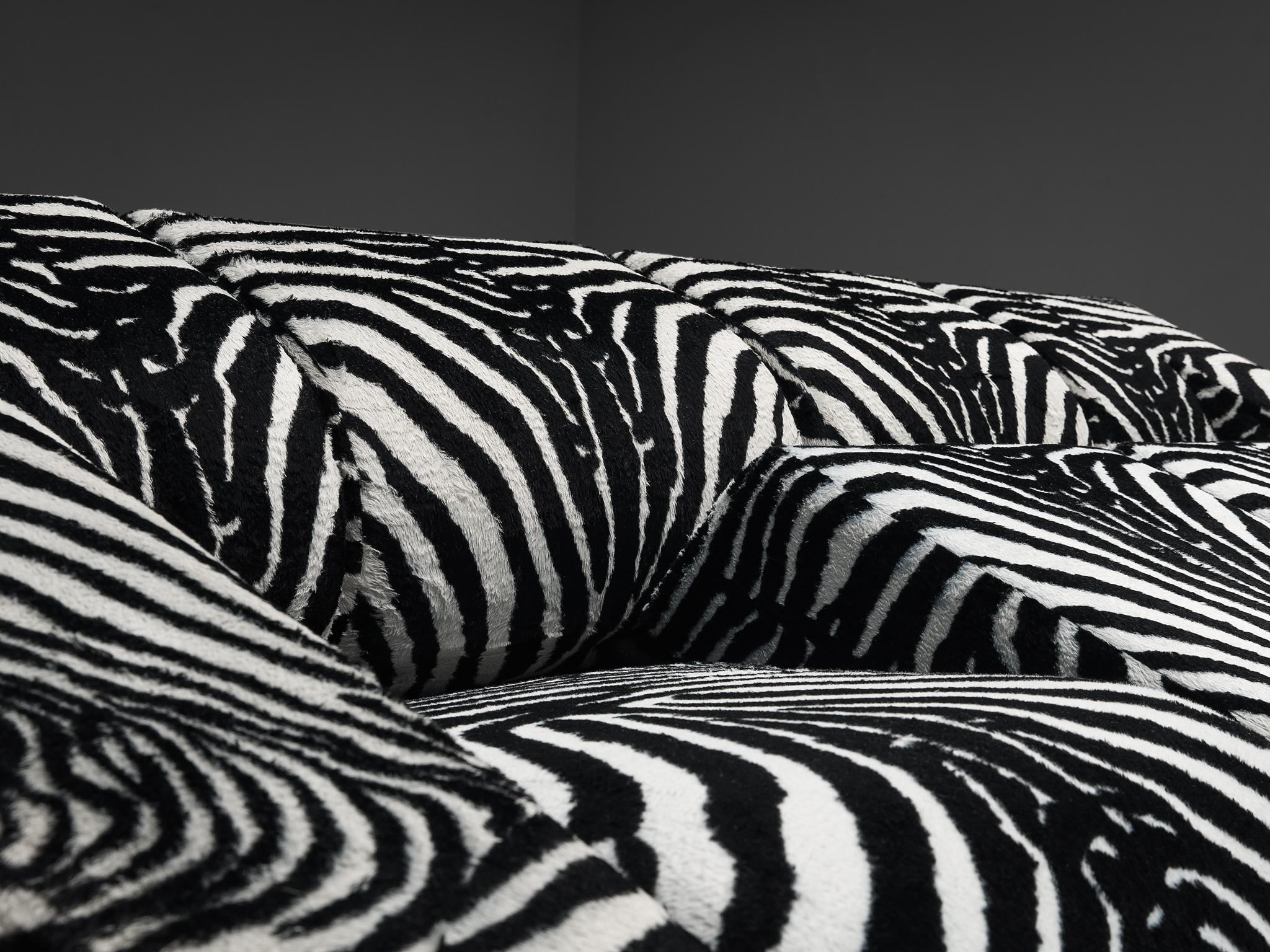 Italian Mario Botta for Alias Pair of 'Obliqua' Sofas in Zebra Print Upholstery  For Sale