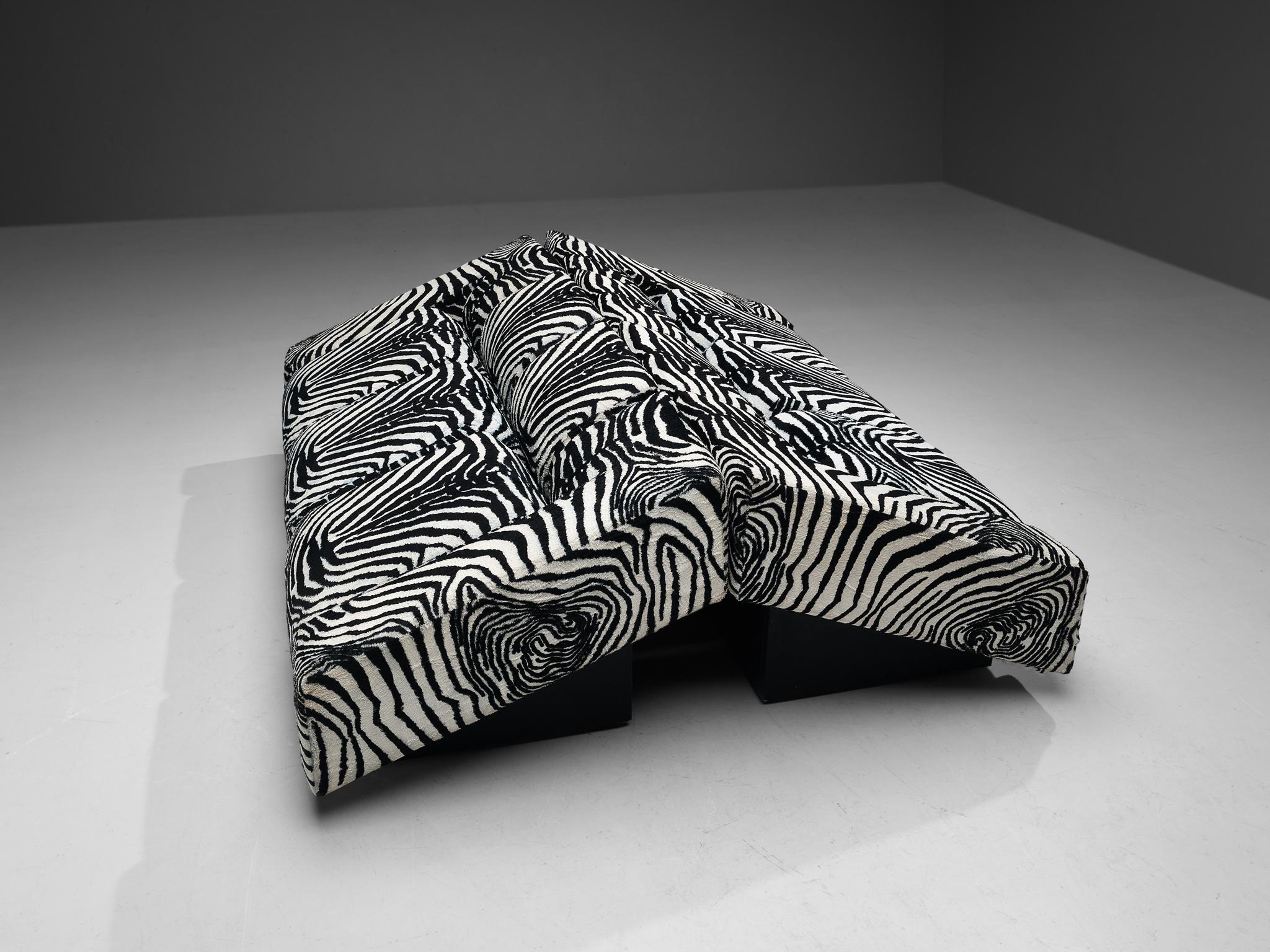 Mario Botta for Alias Pair of 'Obliqua' Sofas in Zebra Print Upholstery  For Sale 1