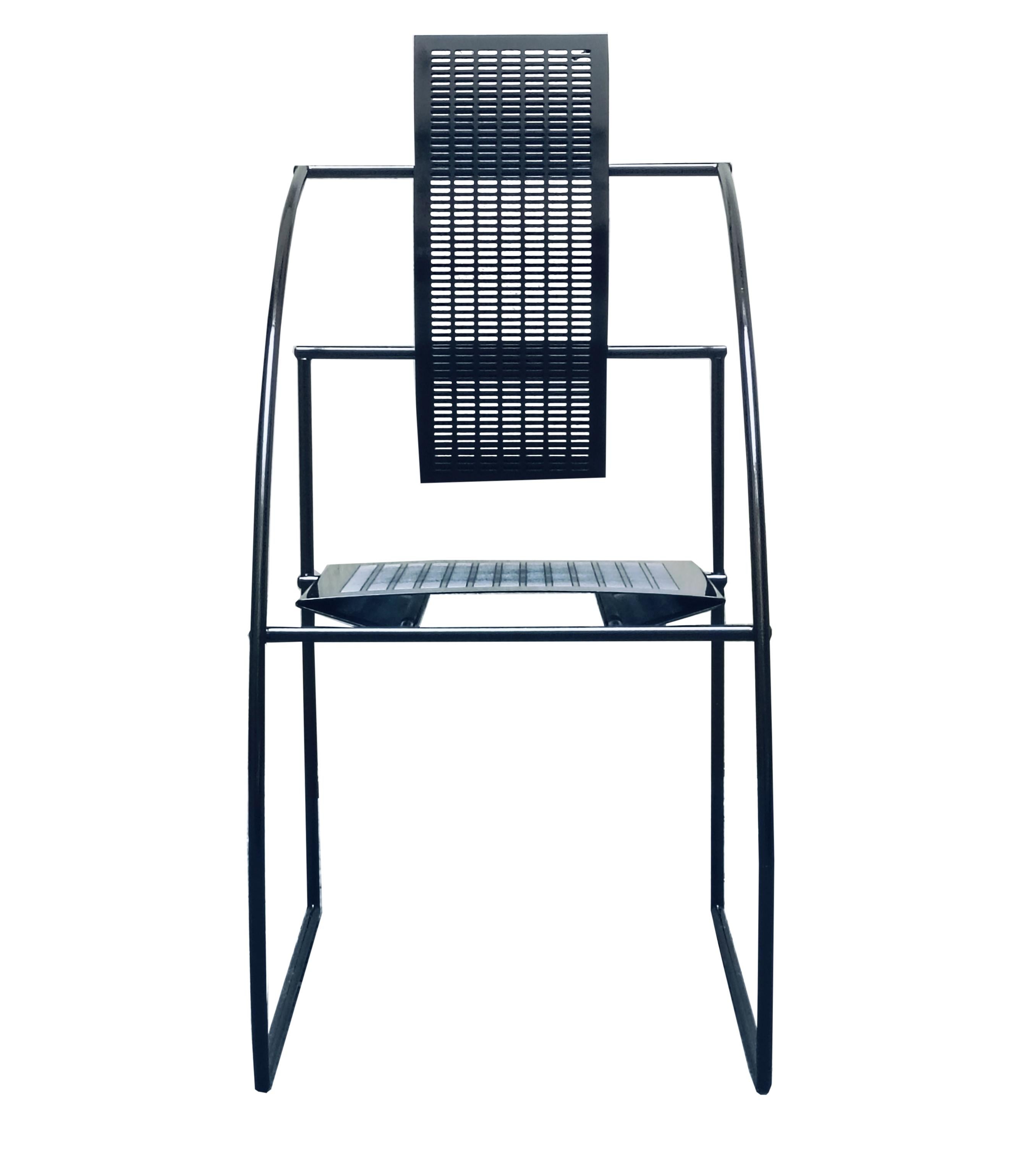 Iconic ‘Quinta’ chair designed by Mario Botta for Alias. This sculptural masterpiece, dating from the 1980s, has earned a place of honour in the permanent collection of the MoMA in New York. The chair is made of black lacquered metal and is in