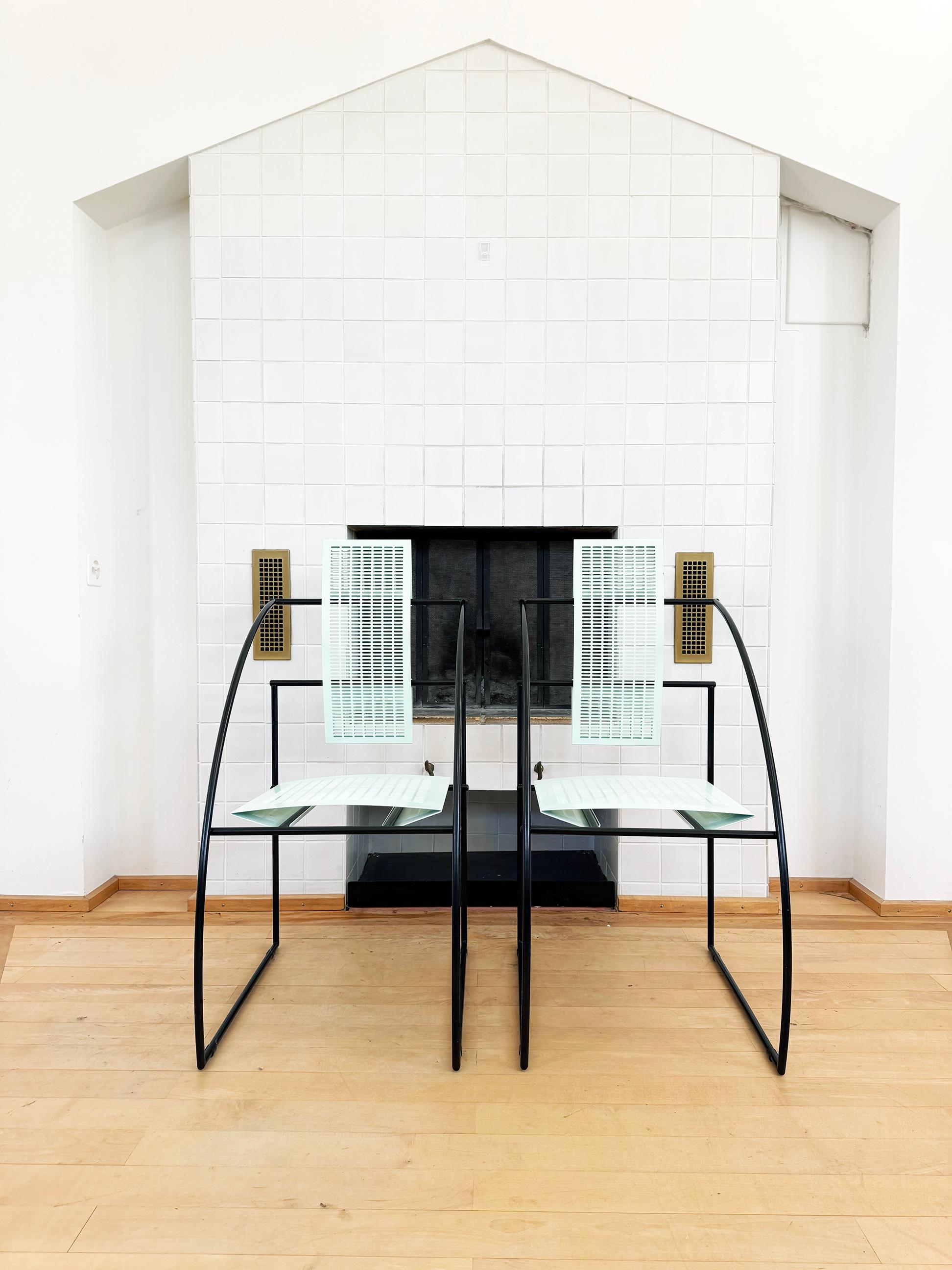 Mario Botta PAIR La Quinta Mint Green + Black Chairs Alias Switzerland 1985 2pc en vente 3