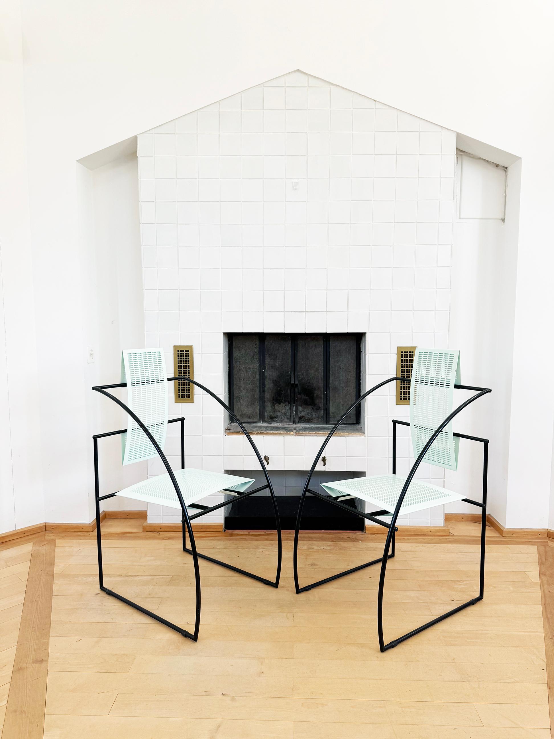 Mario Botta PAIR La Quinta Mint Green + Black Chairs Alias Switzerland 1985 2pc en vente 4