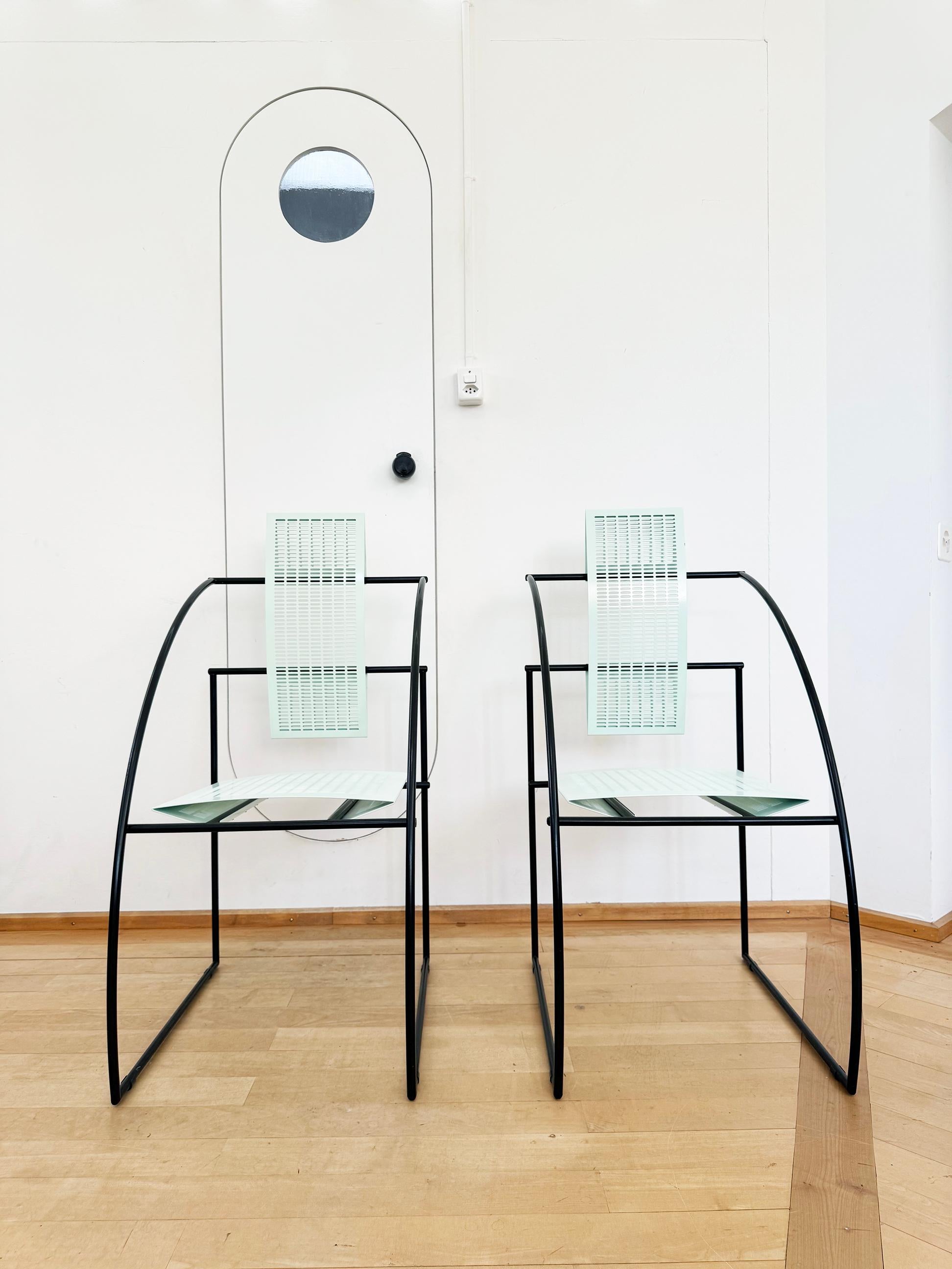 Mario Botta PAIR La Quinta Mint Green + Black Chairs Alias Switzerland 1985 2pc en vente 5