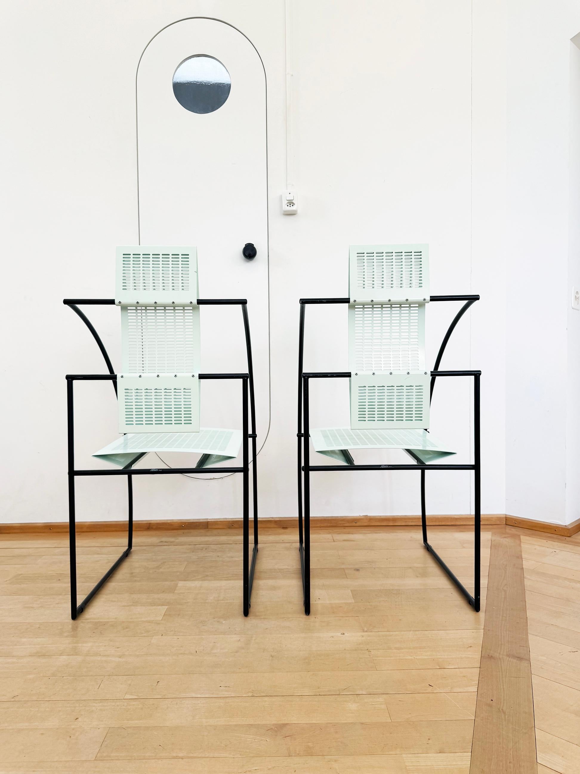 Mario Botta PAIR La Quinta Mint Green + Black Chairs Alias Switzerland 1985 2pc en vente 7