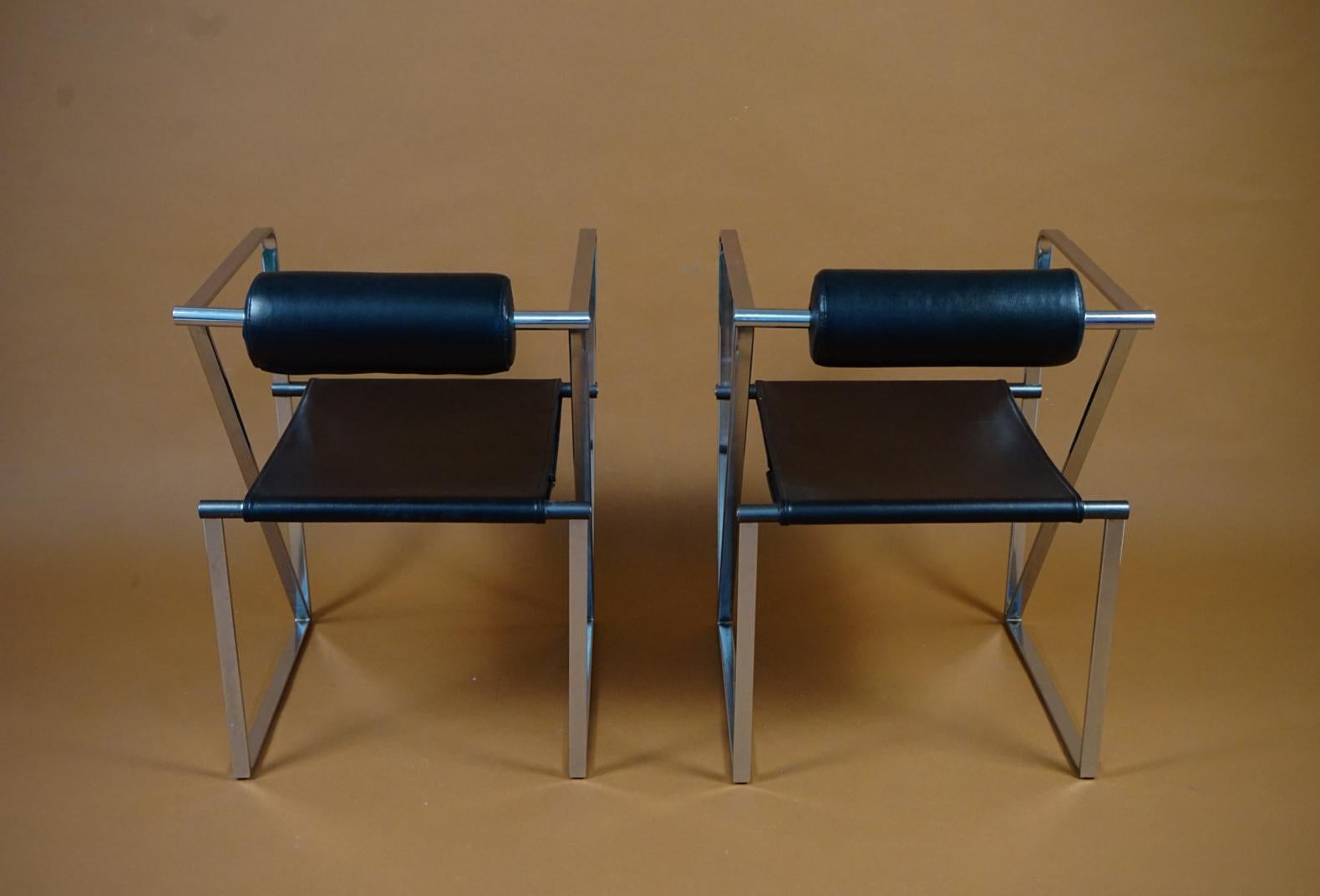 Mario Botta Rare 1982 Chrome Seconda Chairs Italy Alias 3