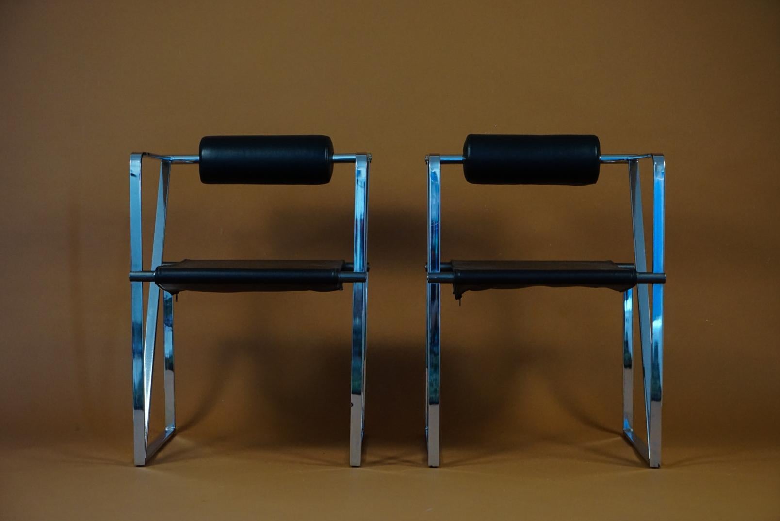 Post-Modern Mario Botta Rare 1982 Chrome Seconda Chairs Italy Alias