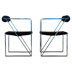 Mario Botta Rare 1982 Chrome Seconda Chairs Italy Alias