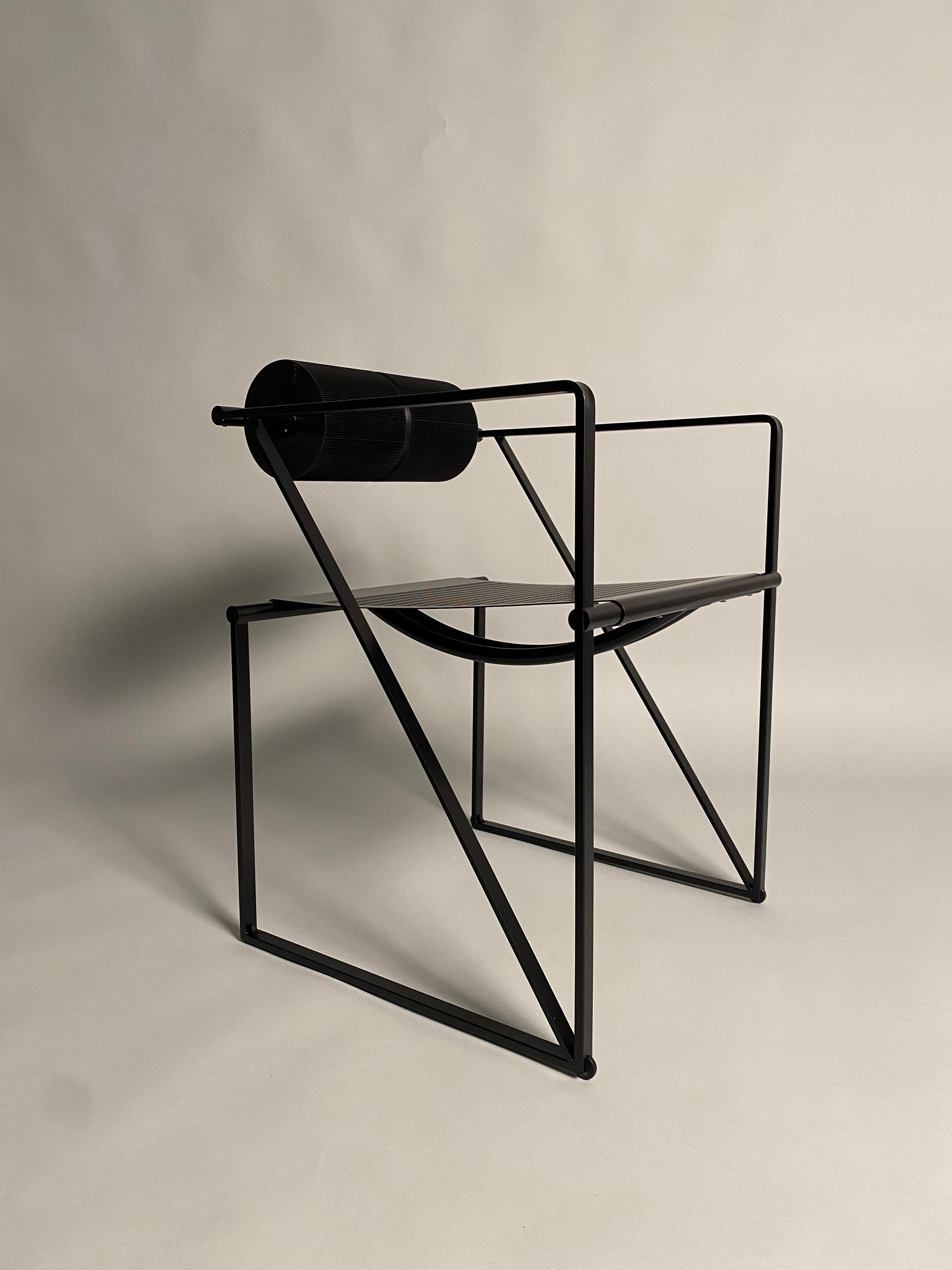 Italian Mario Botta, 'Seconda' Black Metal Chairs, Alias Mod. 602, 1980s For Sale