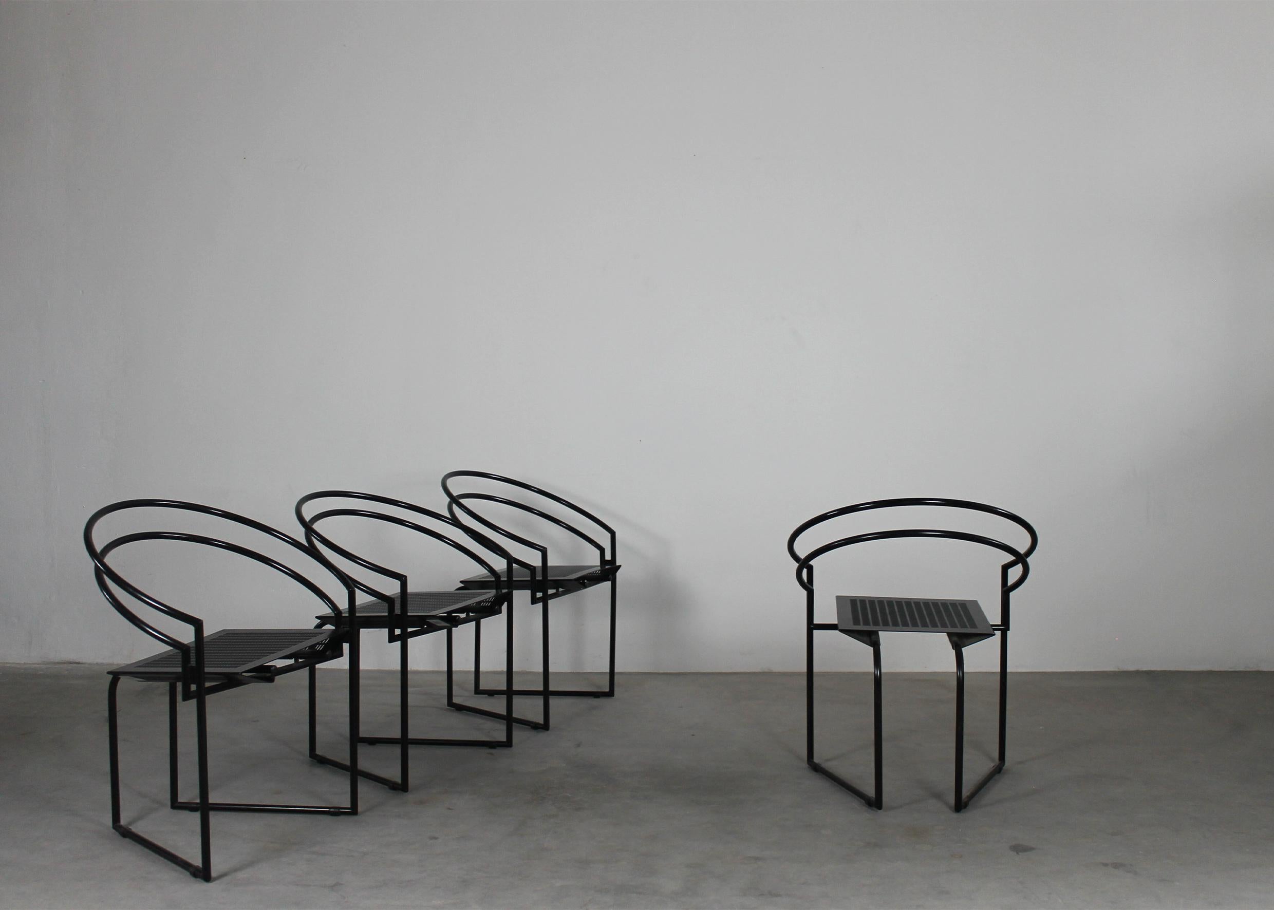 Post-Modern Mario Botta Set of Four 614 or La Tonda Chairs in Black Lacquered Steel by Alias