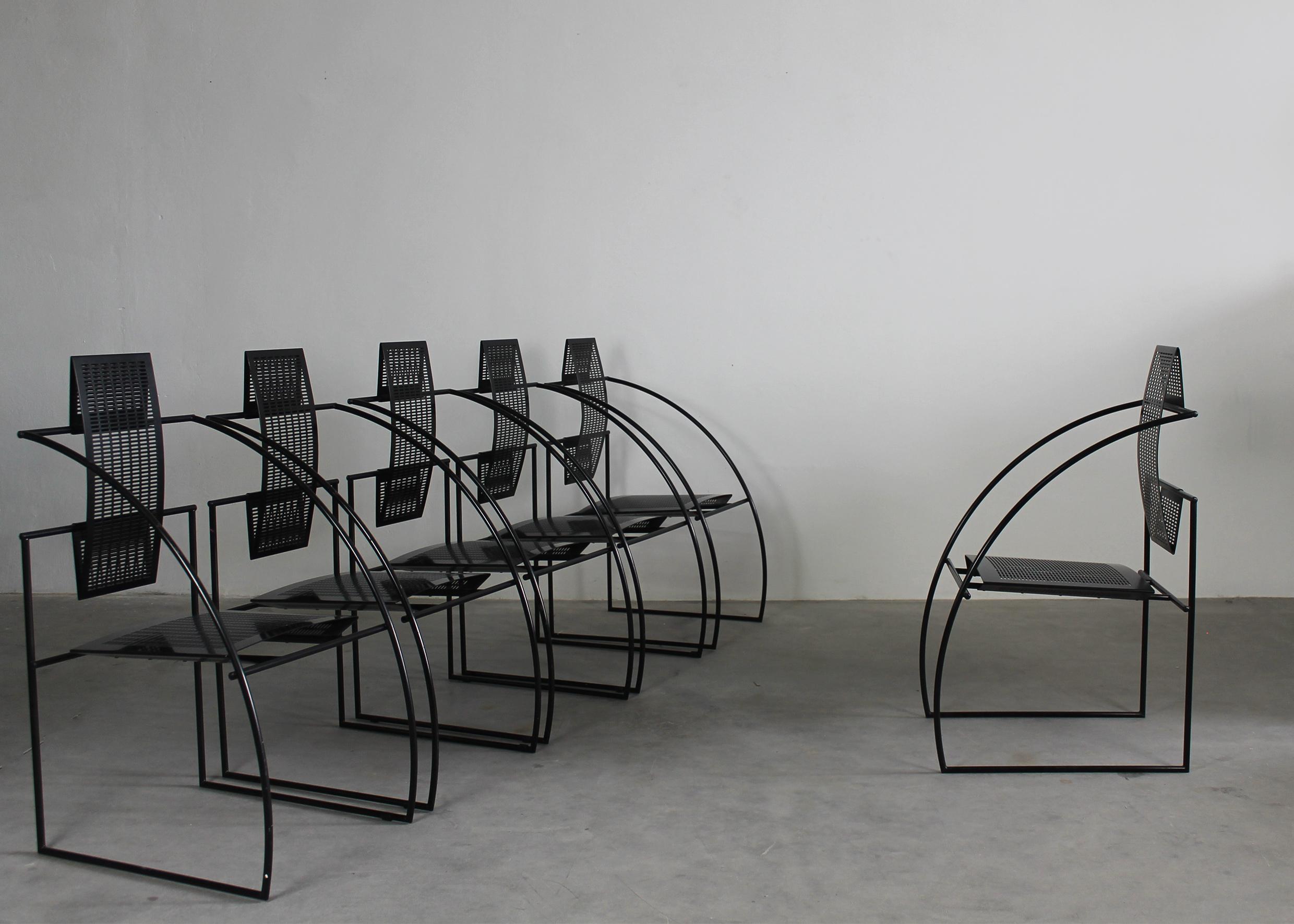 Post-Modern Mario Botta Set of Six 605 Quinta Chairs in Black Lacquered Steel by Alias 1980  For Sale