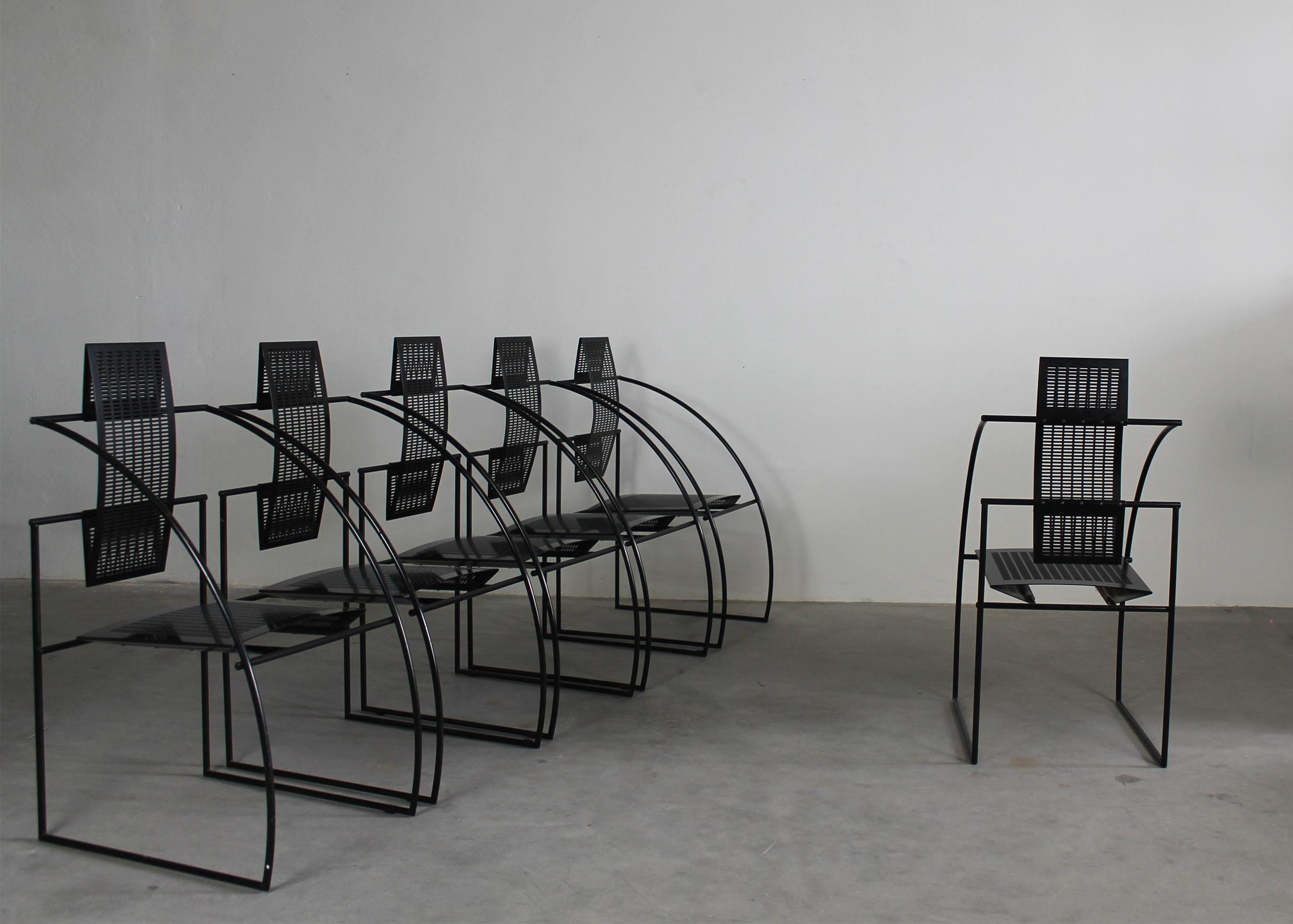 Post-Modern Mario Botta Set of Six 605 Quinta Chairs in Black Lacquered Steel by Alias 1980  For Sale