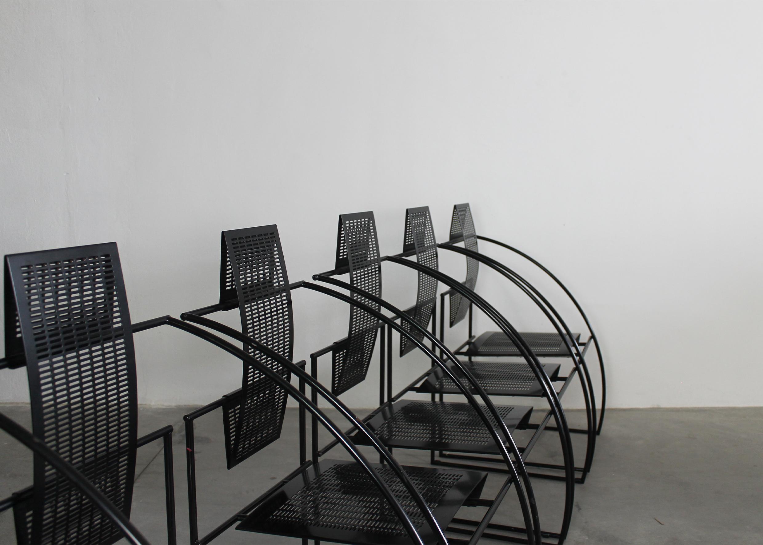 Italian Mario Botta Set of Six 605 Quinta Chairs in Black Lacquered Steel by Alias 1980  For Sale