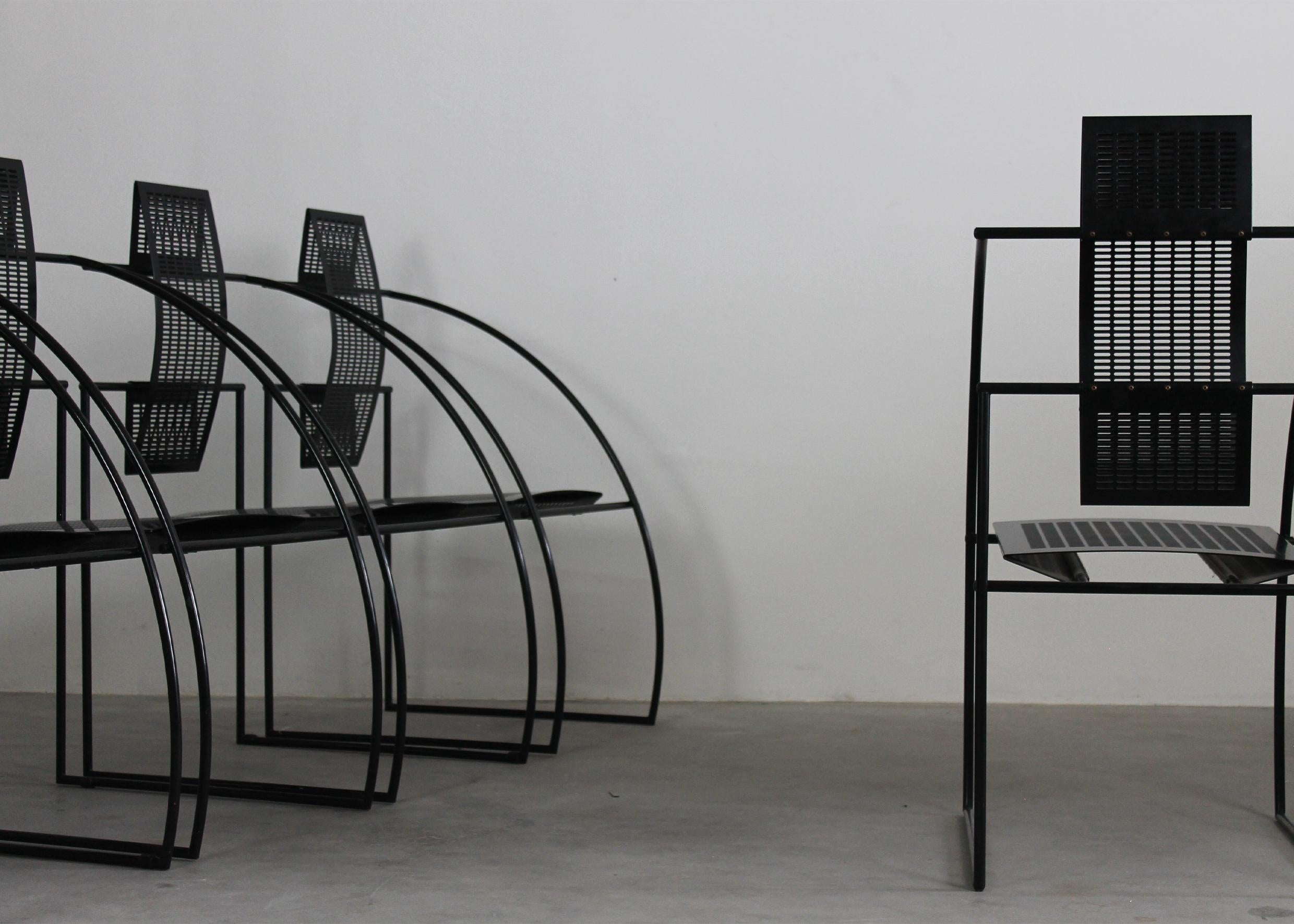 Late 20th Century Mario Botta Set of Six 605 Quinta Chairs in Black Lacquered Steel by Alias 1980  For Sale