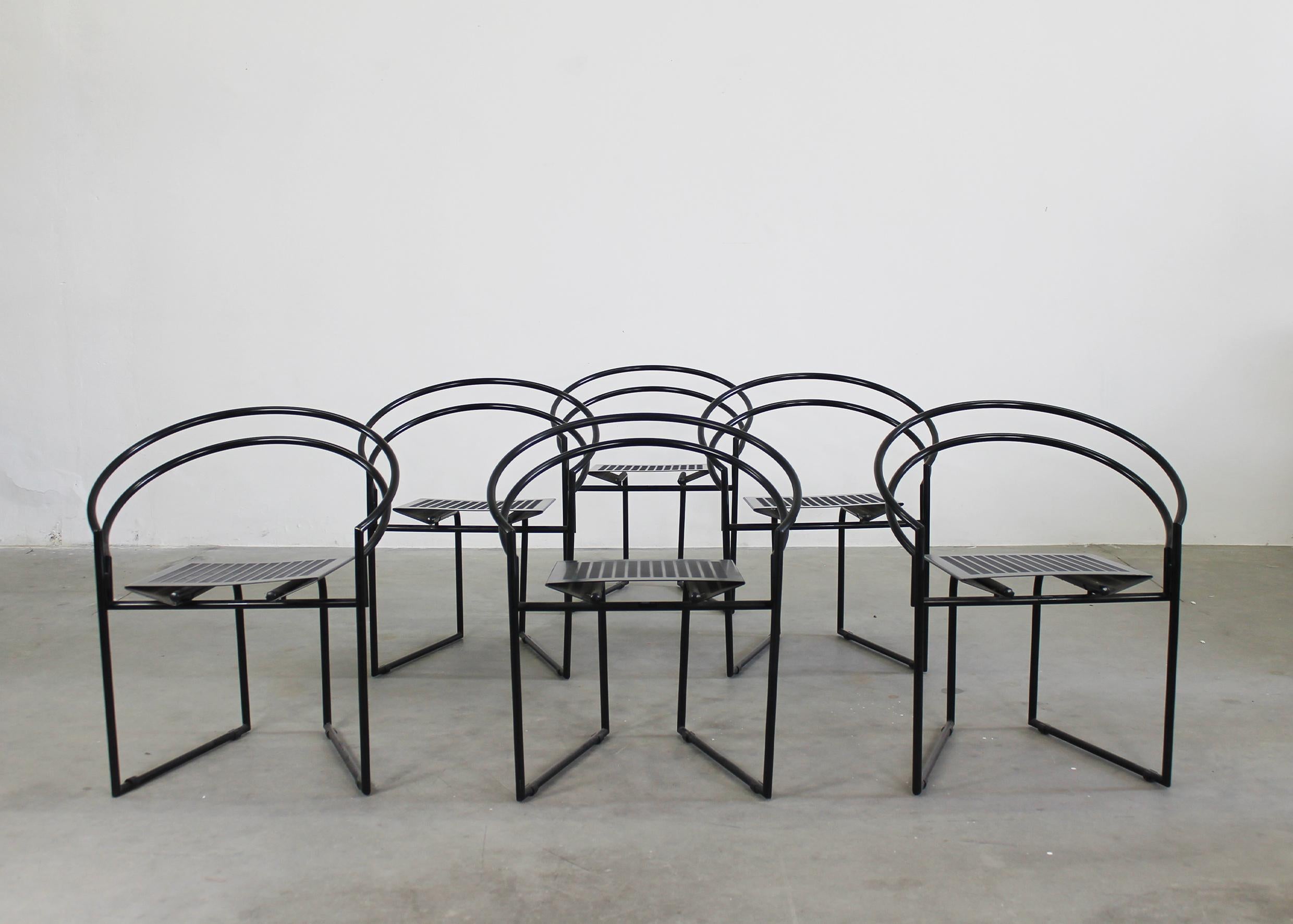Modern Mario Botta Set of Six La Tonda Chairs in Black Lacquered Metal by Alias 1980s For Sale