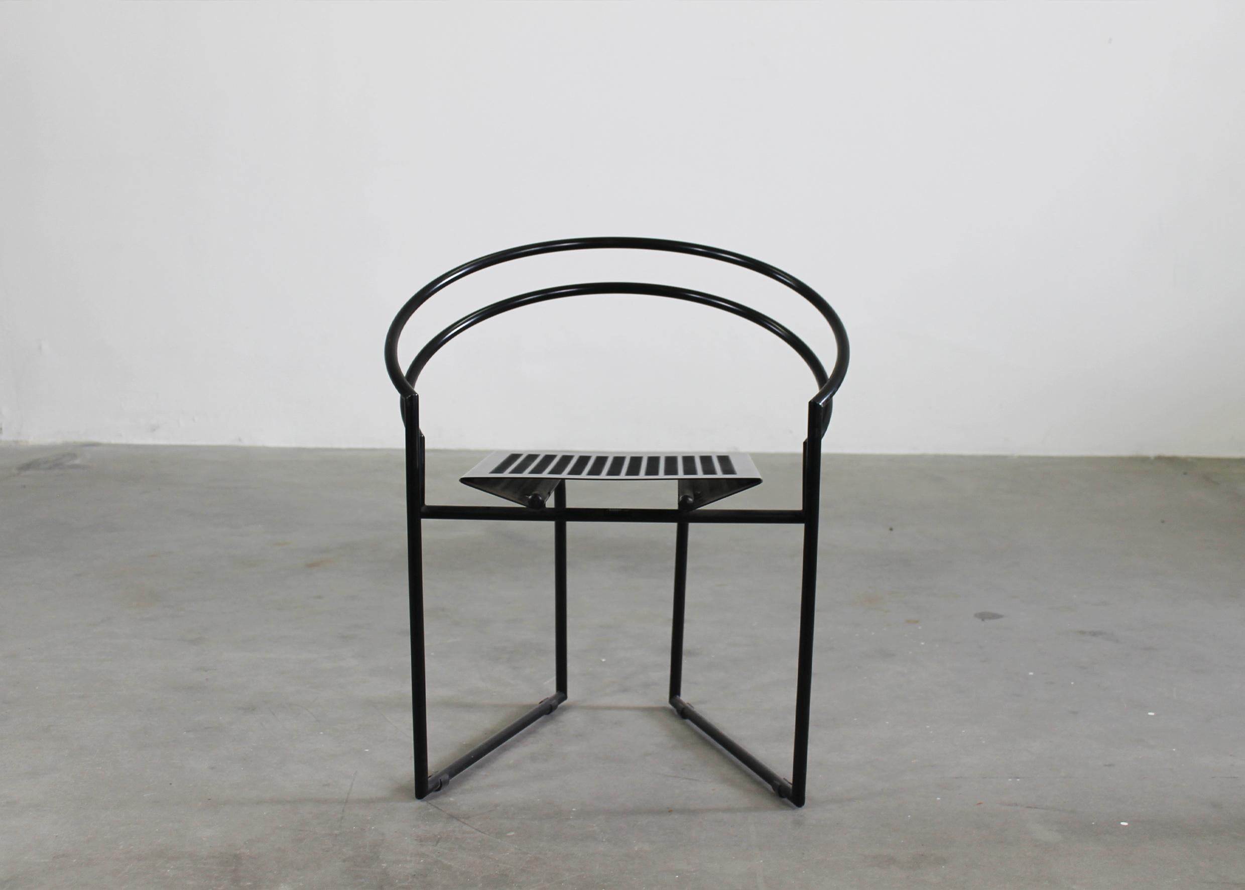 Late 20th Century Mario Botta Set of Six La Tonda Chairs in Black Lacquered Metal by Alias 1980s For Sale