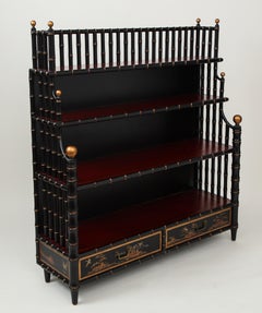 Mario Buatta Black Chinoiserie Waterfall Bookcase