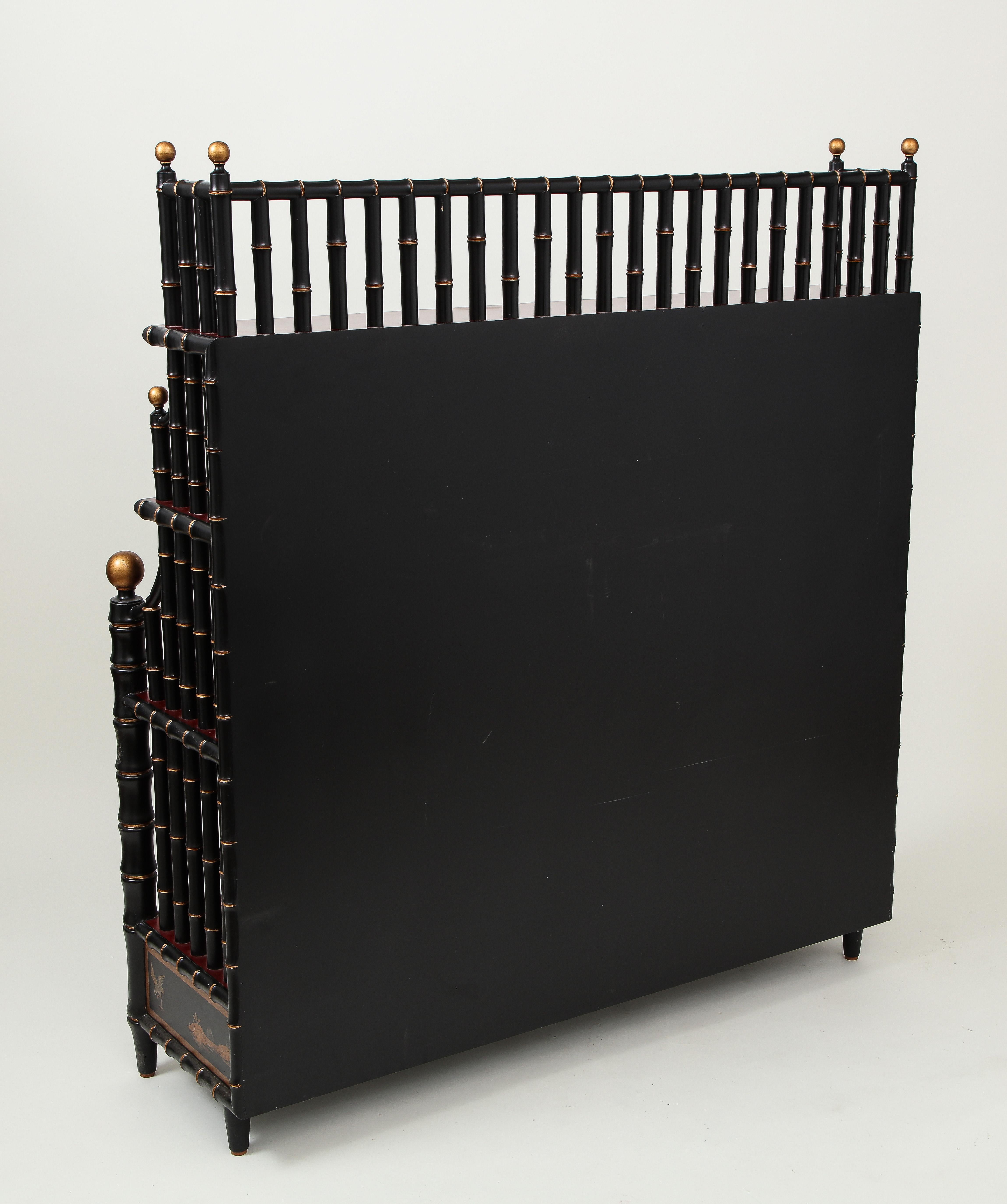 Mario Buatta Black Chinoiserie Waterfall Bookcase In Excellent Condition In New York, NY