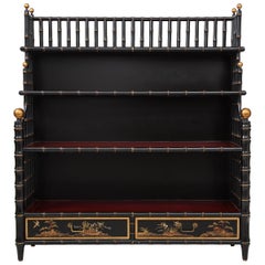 Bibliothèque cascade de style chinoiserie noire Mario Buatta