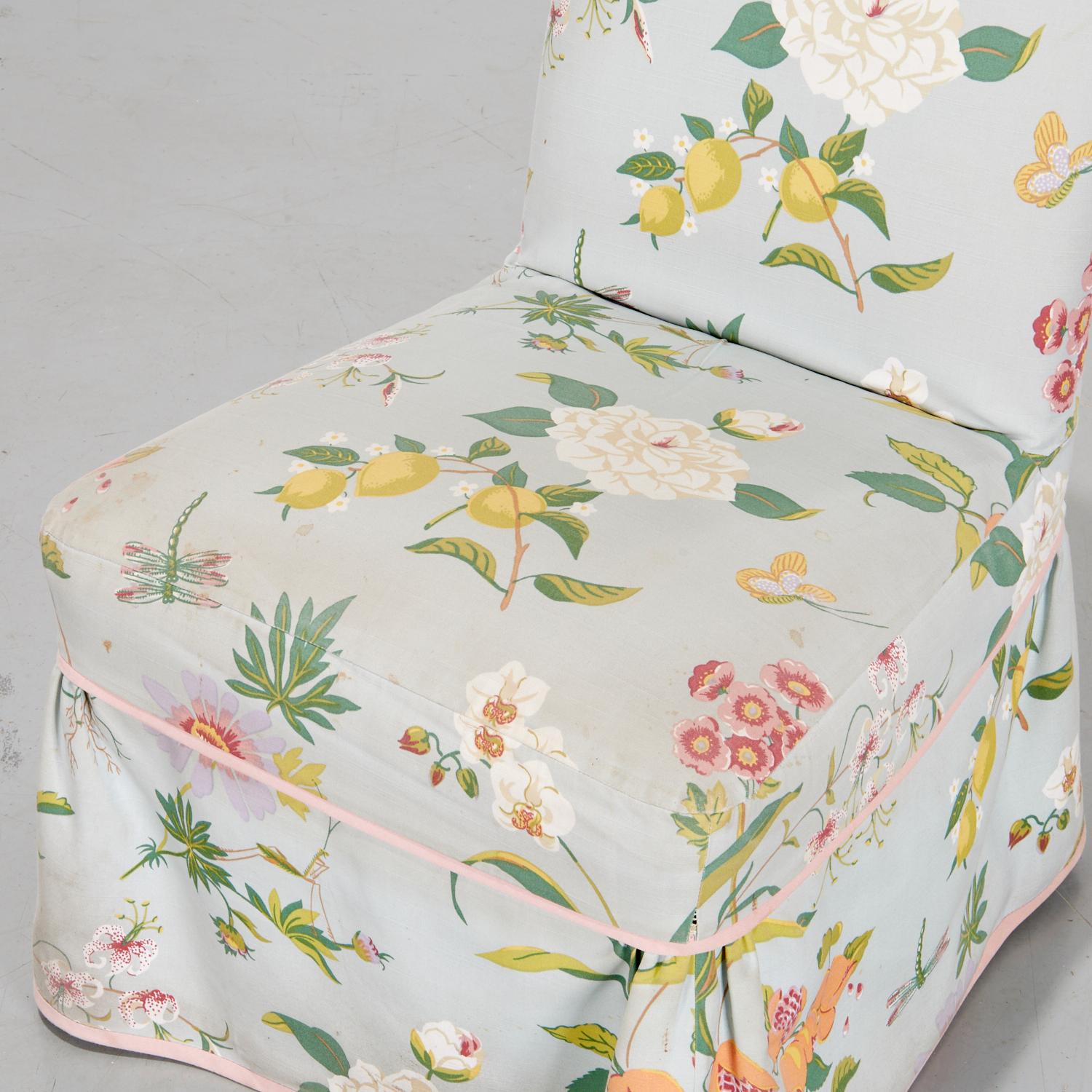 American Classical Mario Buatta Custom Slipper Chair in Floral Fabric - Barbara J. Walters Estate