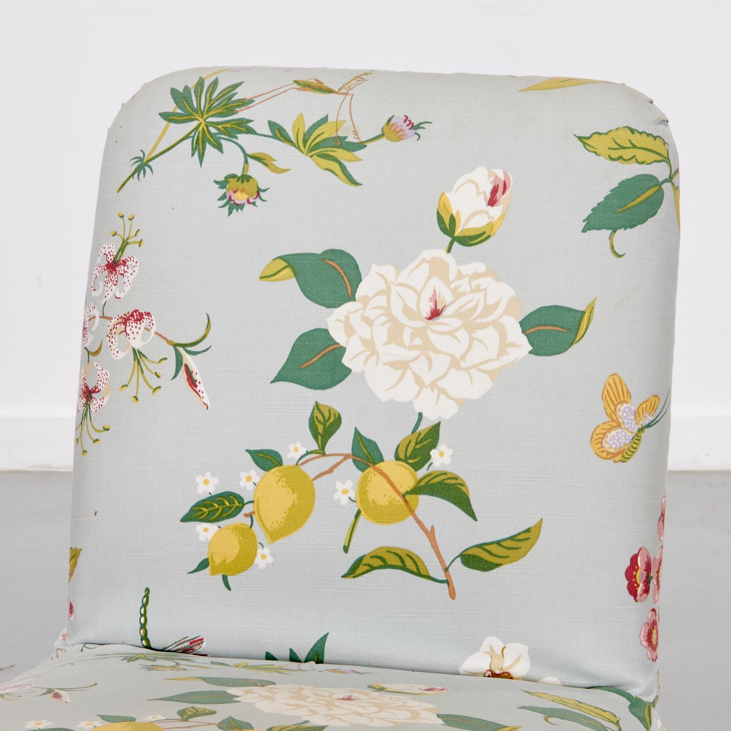 American Mario Buatta Custom Slipper Chair in Floral Fabric - Barbara J. Walters Estate