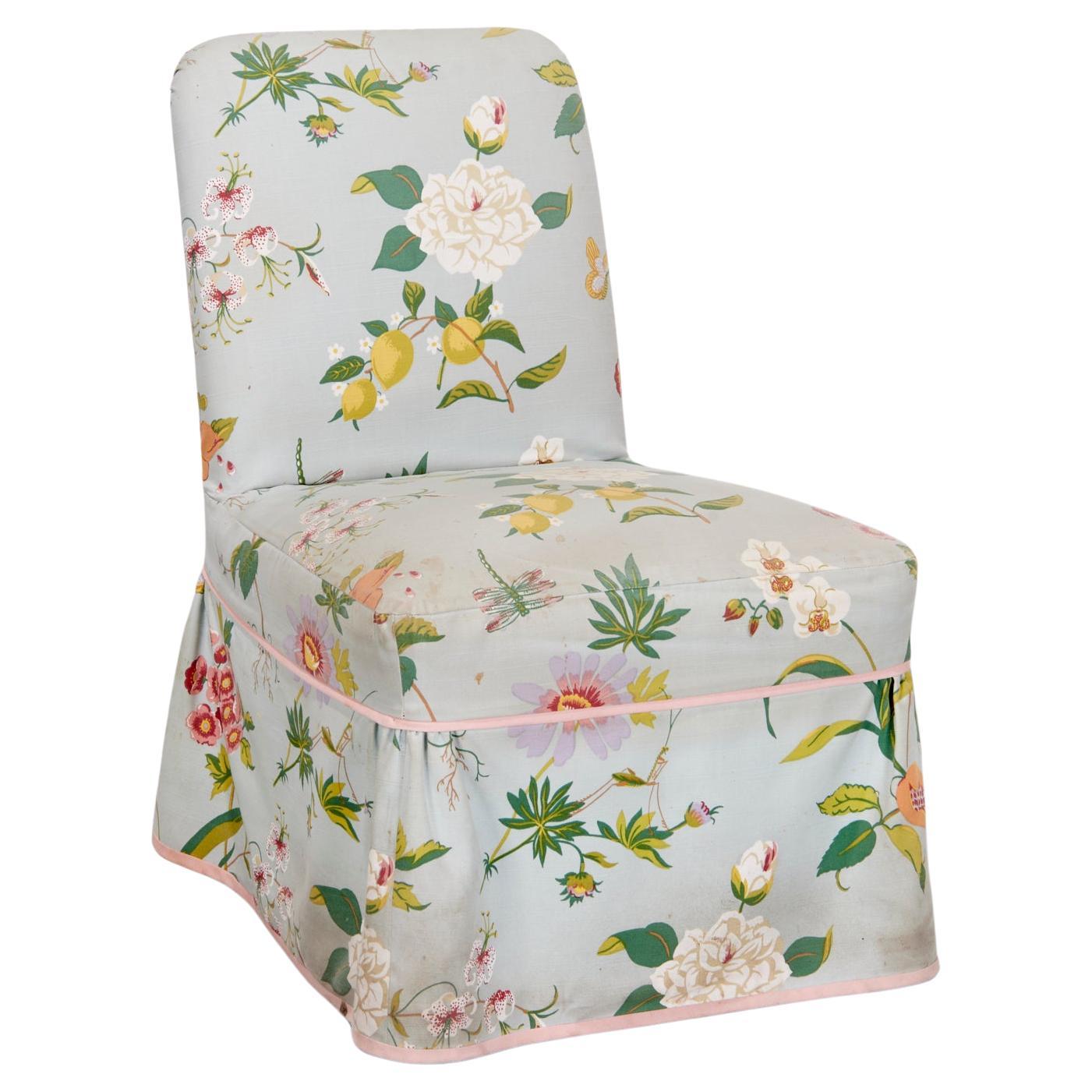 Mario Buatta Custom Slipper Chair in Floral Fabric - Barbara J. Walters Estate