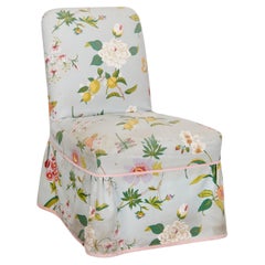 Retro Mario Buatta Custom Slipper Chair in Floral Fabric - Barbara J. Walters Estate