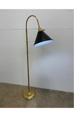 Mario Buatta for Frederick Cooper Faux Bamboo Brass & Enamel Shade Floor Lamp