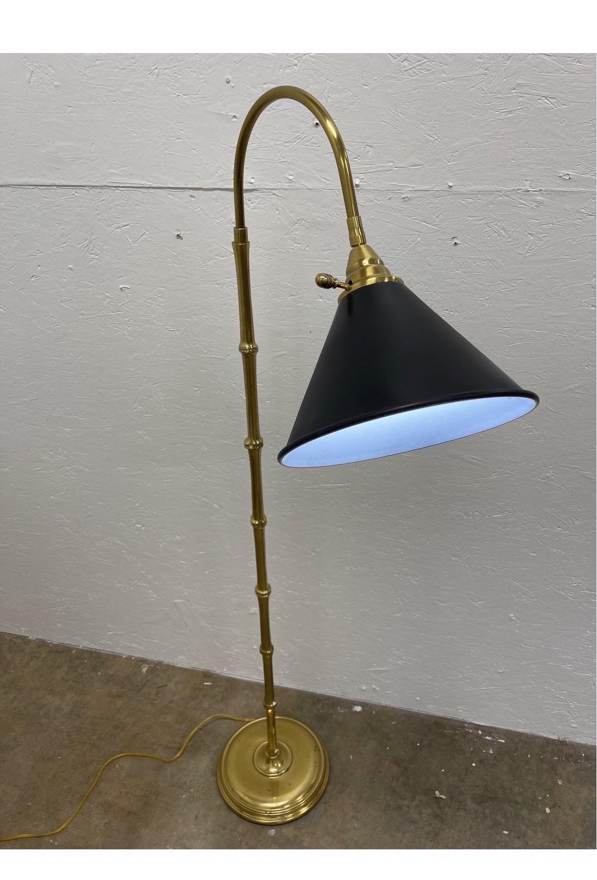 Late 20th Century Mario Buatta for Frederick Cooper Faux Bamboo Brass & Enamel Shade Floor Lamp
