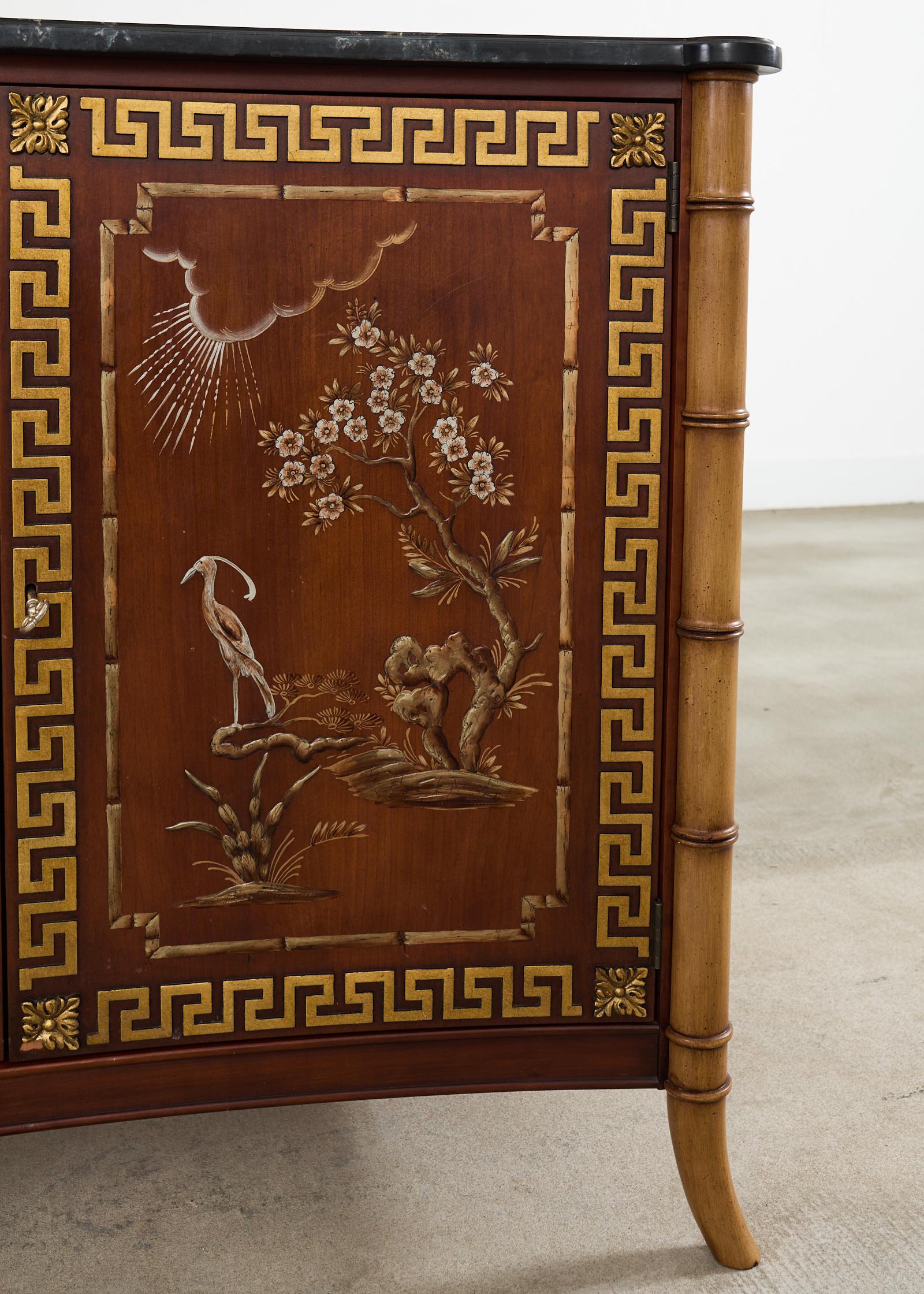Brass Mario Buatta for Widdicomb Chinoiserie Decorated Server Cabinet