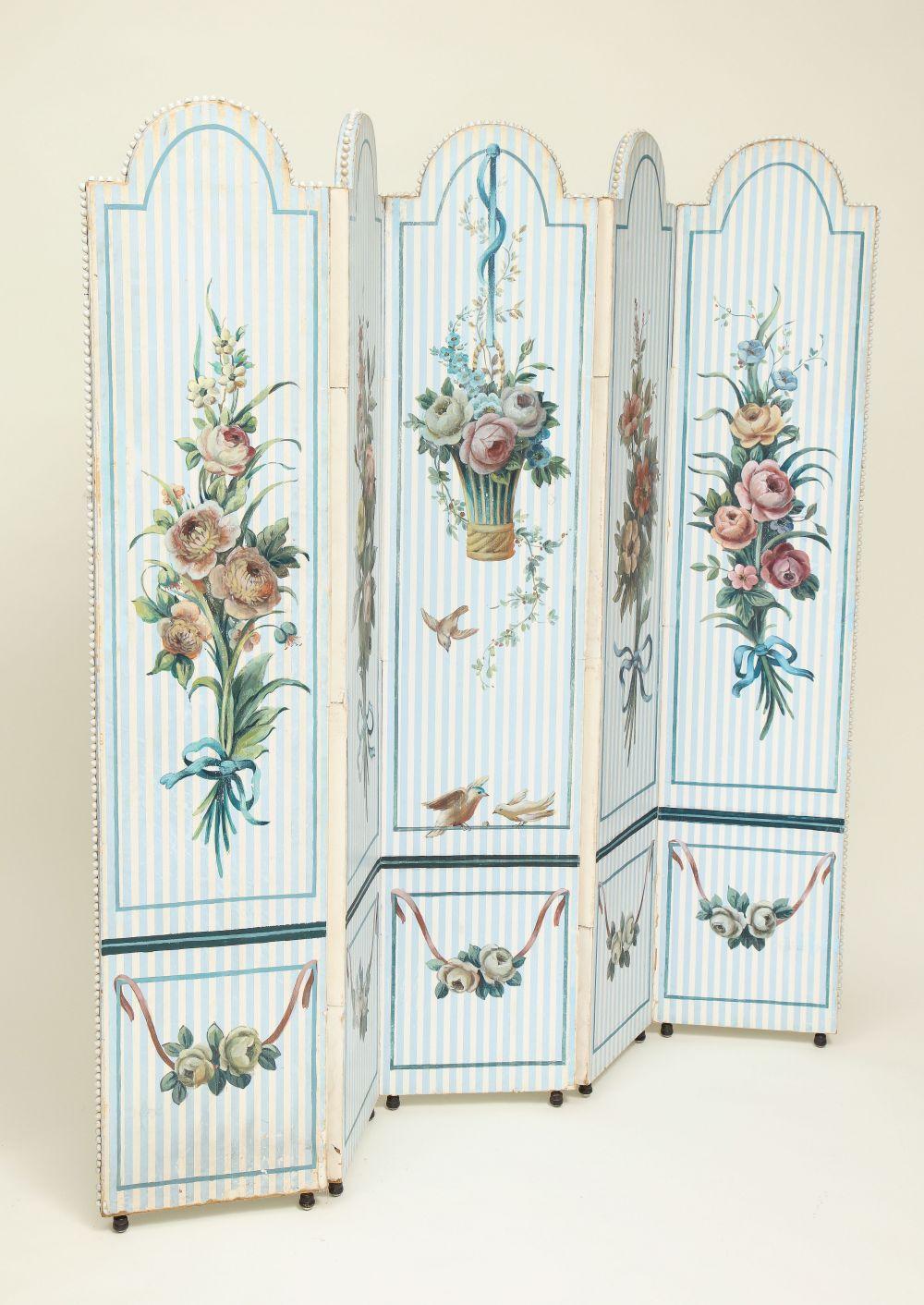 Mario Buatta - Hand-Painted Five Panel Screen  For Sale 6