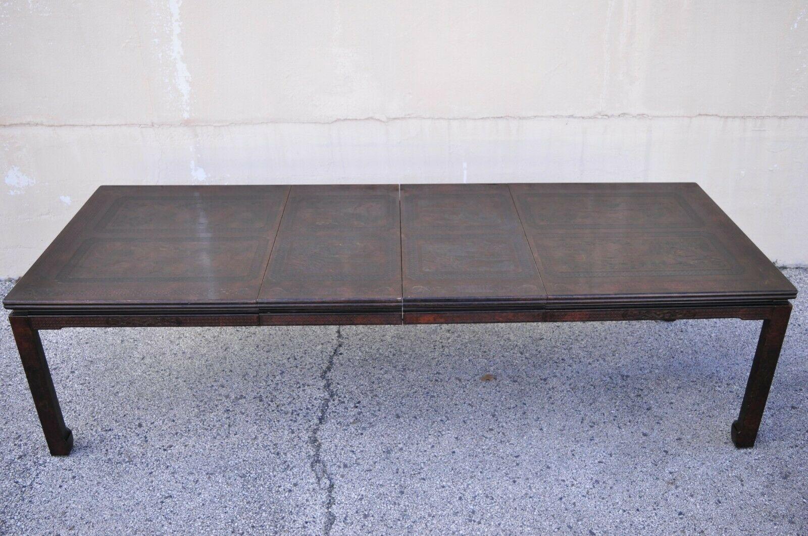Lacquer Mario Buatta John Widdicomb Faux Tortoiseshell Chinoiserie Dining Table 2 Leaves For Sale