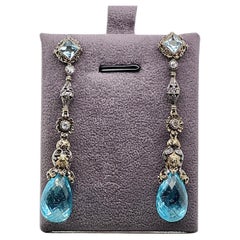 Mario Buccellati, boucles d'oreilles en or et argent 14k, aigue-marine et diamants