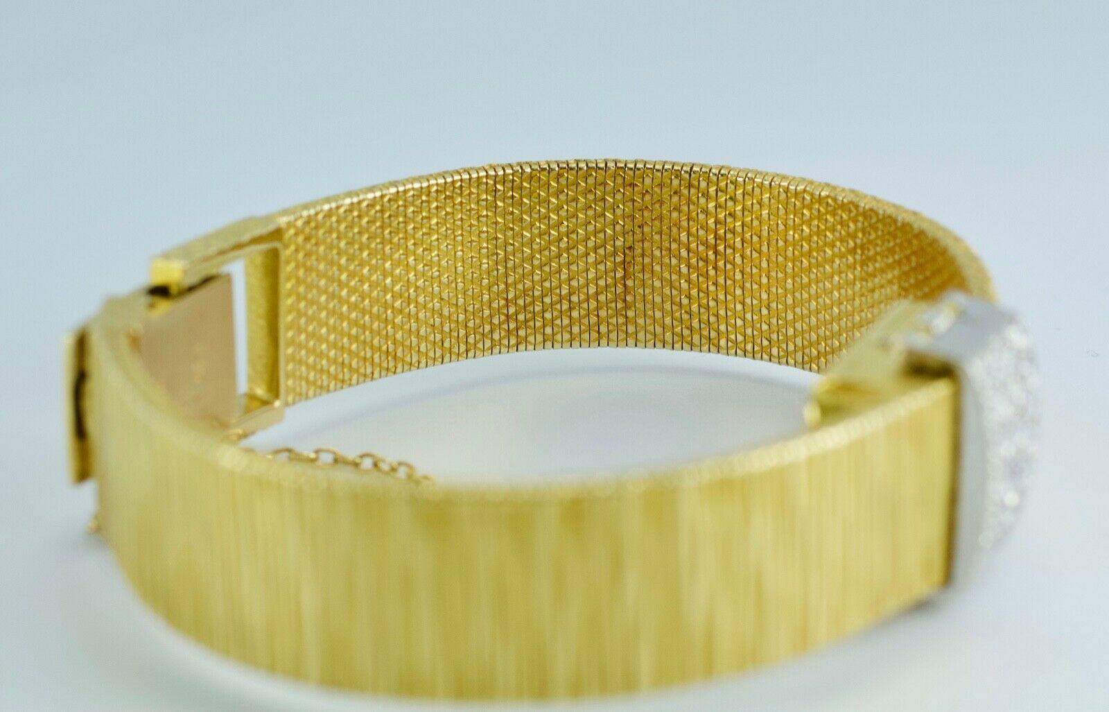 Mario Buccellati 14k Yellow Gold Bracelet with White Round Diamond Cover Watch In Excellent Condition In Montgomery, AL