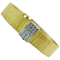 Antique Mario Buccellati 14k Yellow Gold Bracelet with White Round Diamond Cover Watch