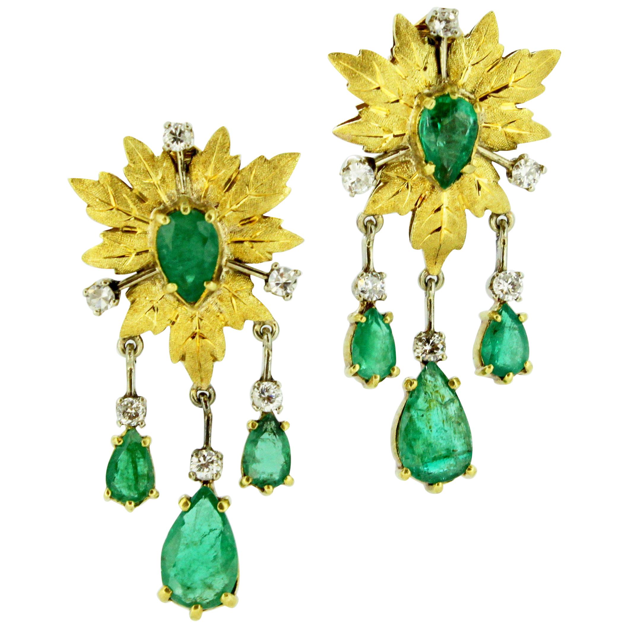 Mario Buccellati 18 Karat Gold Clip-On Earrings with Emeralds and Diamonds