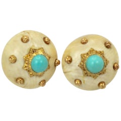 Mario Buccellati 18 Karat Textured Brushed Gold Earrings Turquoise