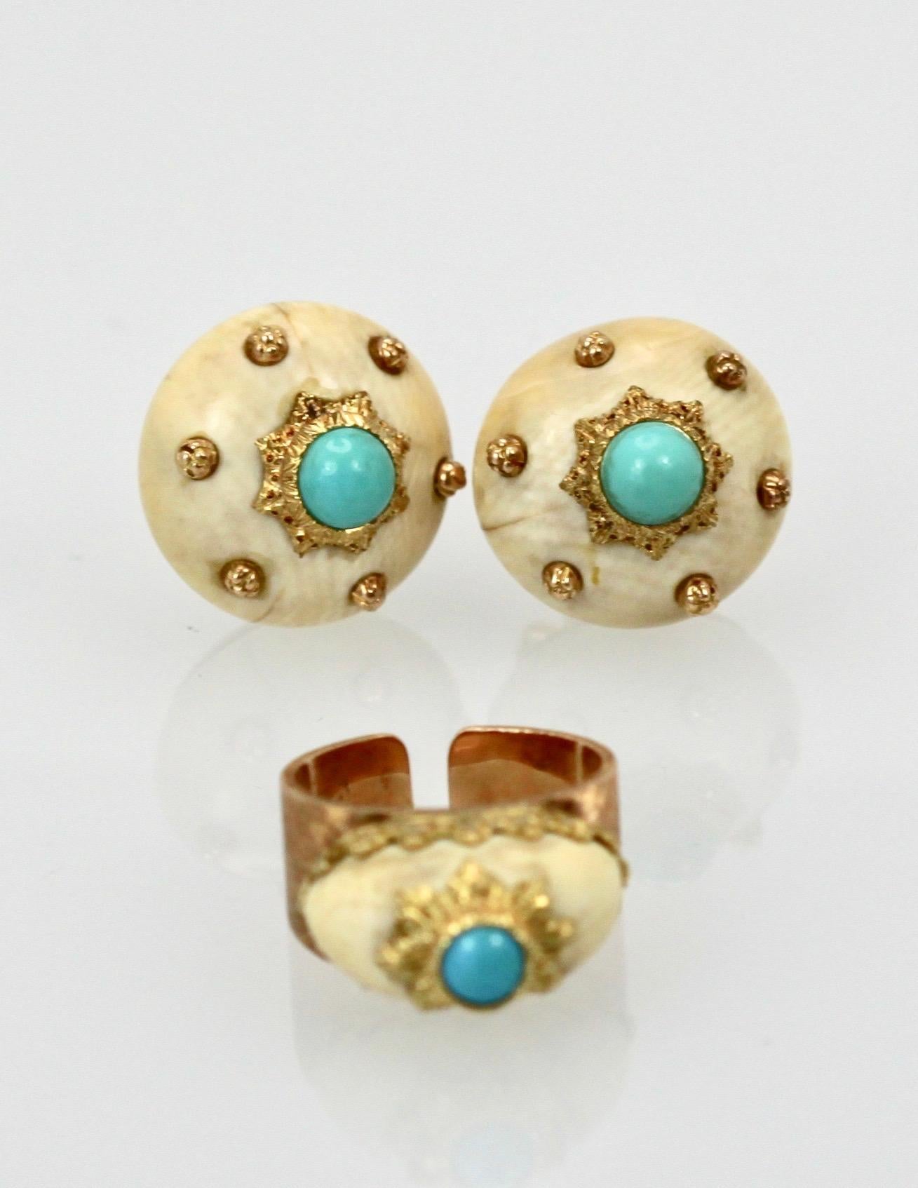Mario Buccellati 18 Karat Textured Brushed Gold Ring Turquoise For Sale 1